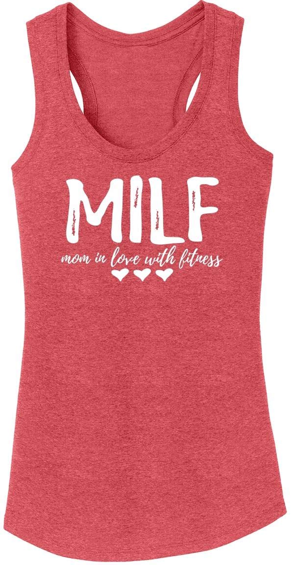 Funny MILF Mom in Love with Fitness Tri-Blend Tank Top for Women - Gym, Workout & Casual Wear