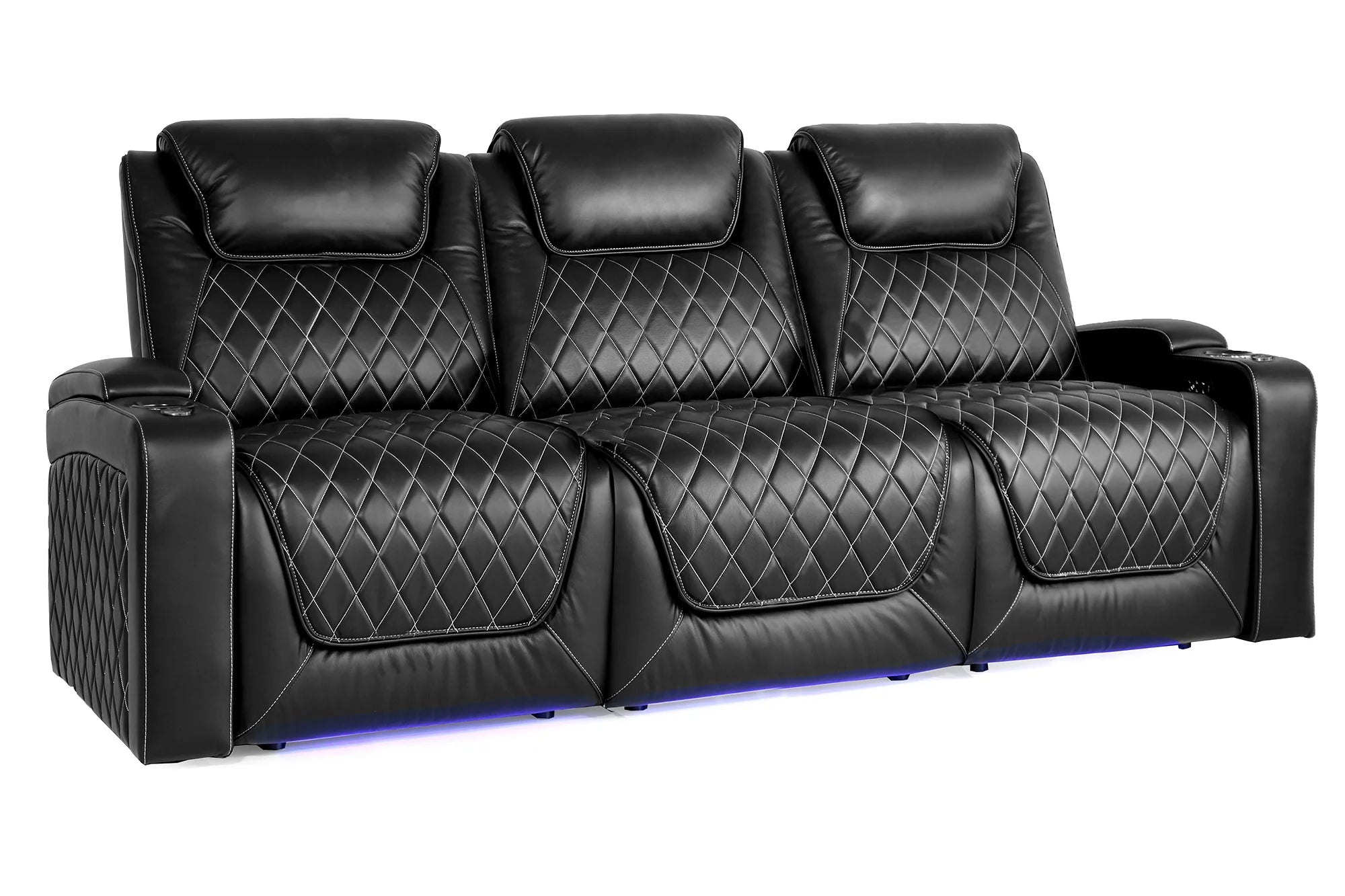 Valencia Oslo XL Console Leather Home Theater Seating - Heavy Duty 3-Seater with Dropdown Center Table in Midnight Black | Perfect for Movie Nights, Gaming & Home Entertainment Rooms
