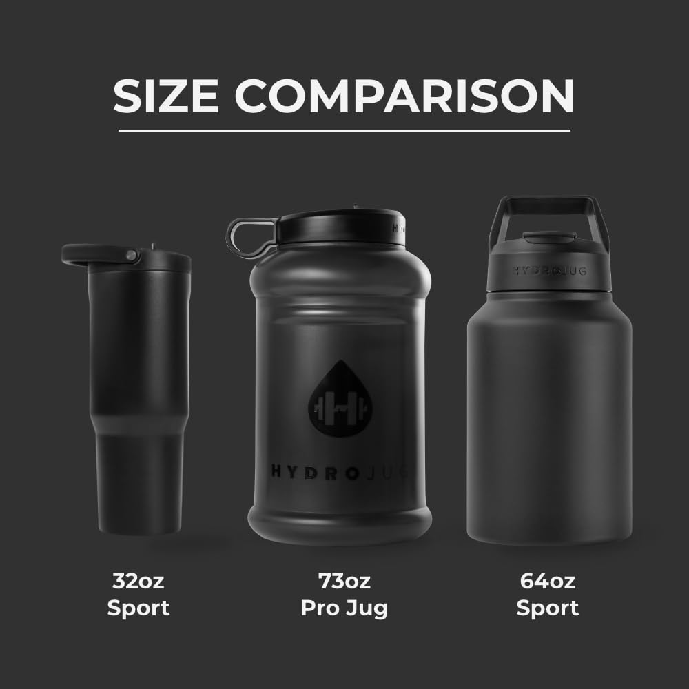 HydroJug Half Gallon 73oz Water Bottle - BPA Free, Leakproof, Reusable & Dishwasher Safe - Large Capacity Jug with Carry Handle for Gym, Hiking, Workouts & Outdoor Activities - Black (Pro Jug V2)