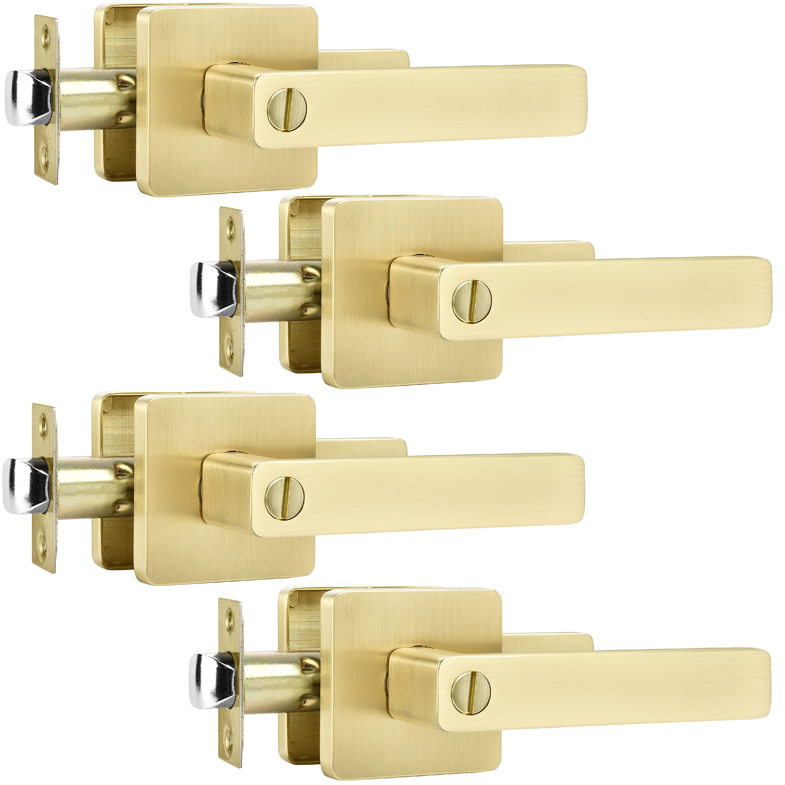 Leydebong 4 Pack Gold Door Handles - Heavy Duty Interior Door Knobs for Bedroom & Bathroom - Sleek Reversible Door Lock for Left/Right Hand - Perfect for Home, Office & Commercial Spaces