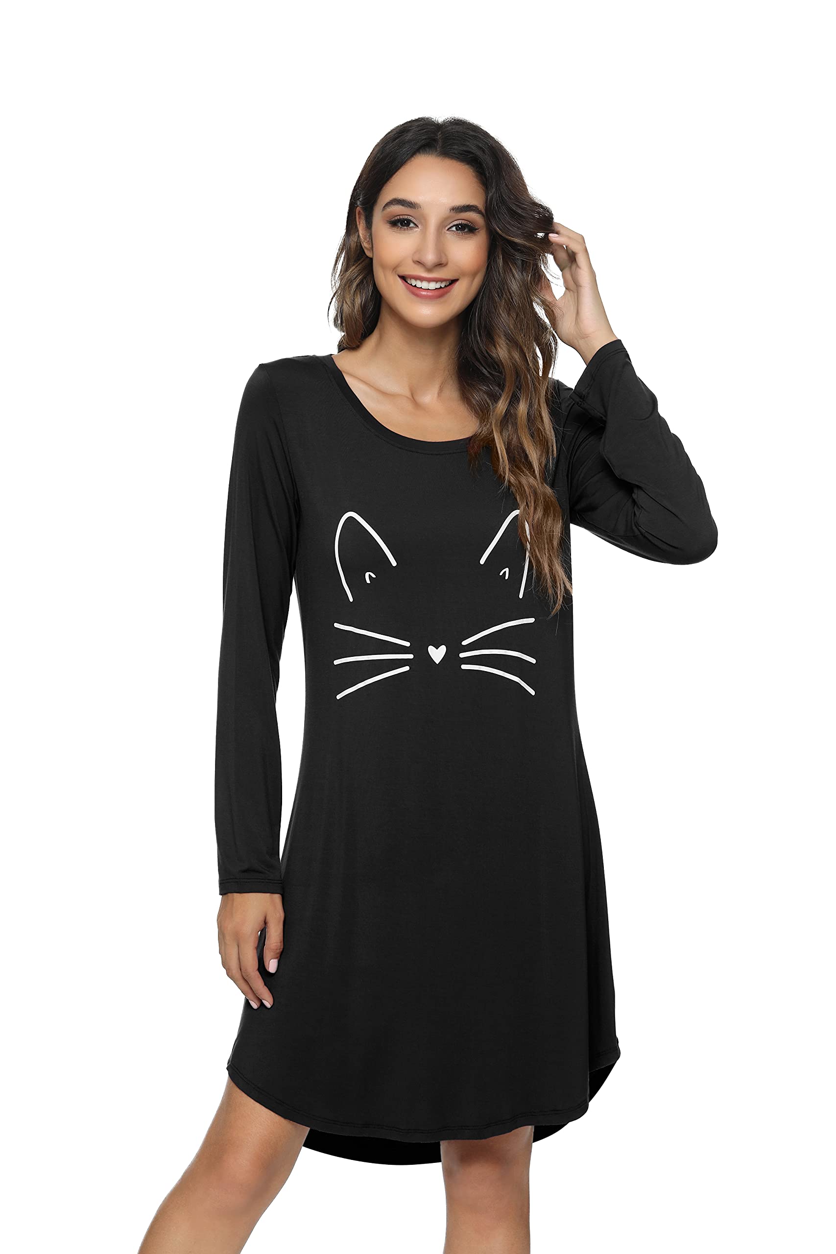 WiWi Bamboo Nightgowns for Women - Soft Long Sleeve Sleep Dress, Stretchy Plus Size Nightshirts (S-4X) - Cozy Loungewear for Relaxing at Home & Comfortable Sleepwear