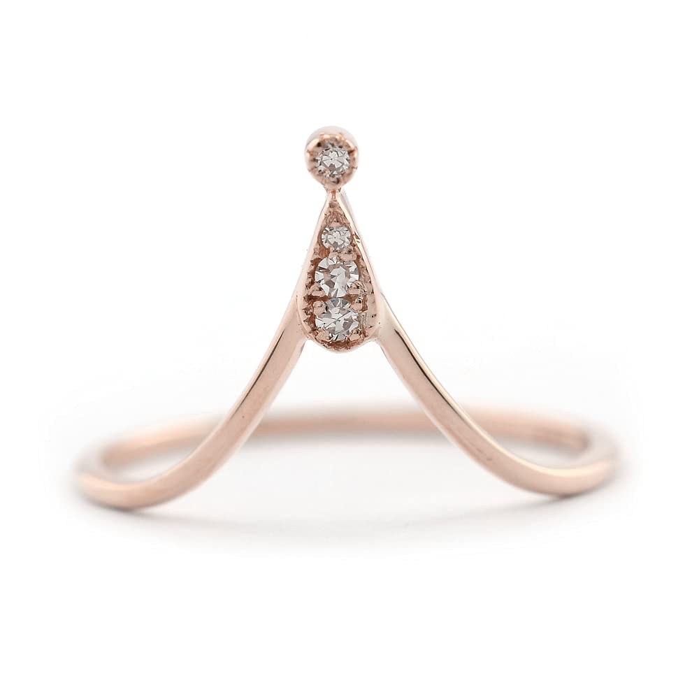 14K Yellow Gold Natural Diamond Nesting Band Ring - Handmade Chevron Princess Jewelry for Women | Perfect for Weddings, Anniversaries & Special Occasions