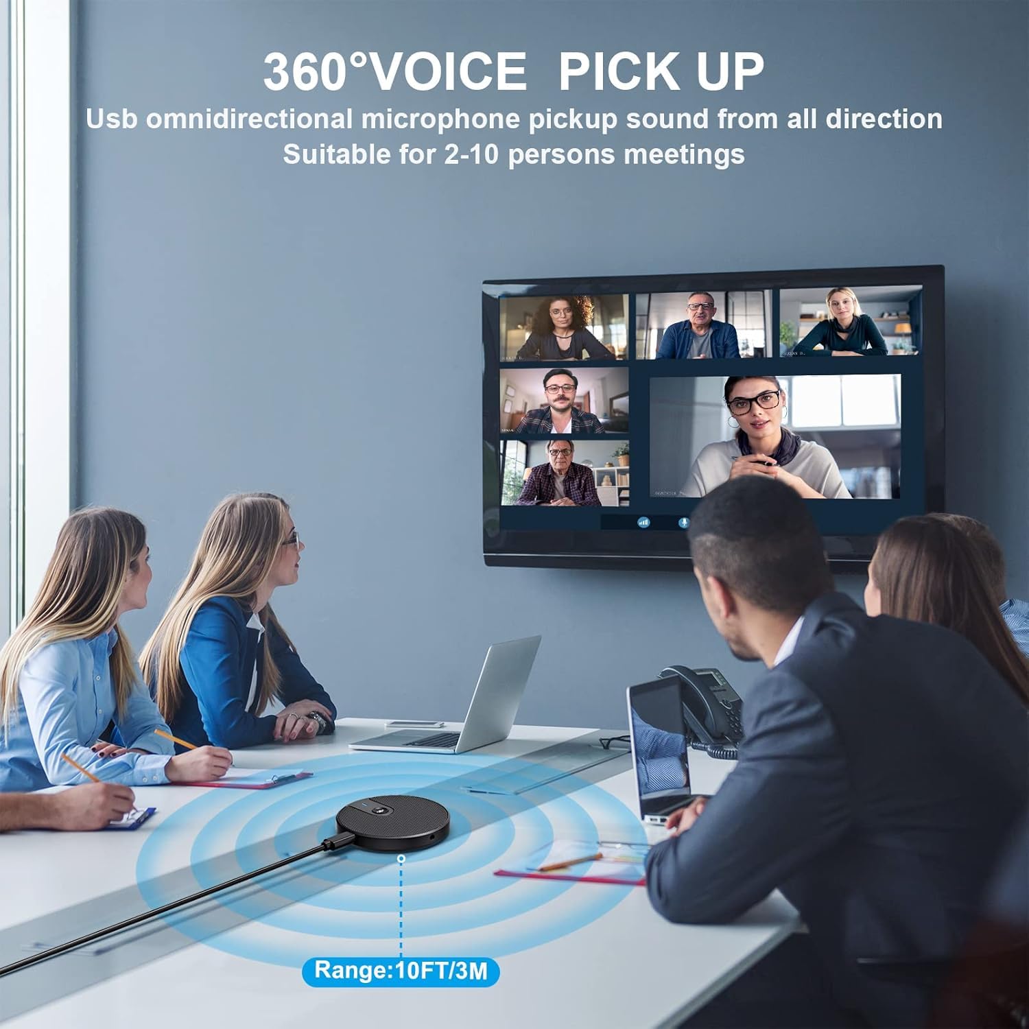 Veetop USB Conference Microphone for PC Laptop - 360° Omnidirectional Condenser Mic with Mute Button & Plug & Play - 3.5mm Aux Jack - Ideal for Zoom Meetings, Skype Calls, Webinars & Podcast Recording - Perfect for Home Office, Remote Work & Online Classes