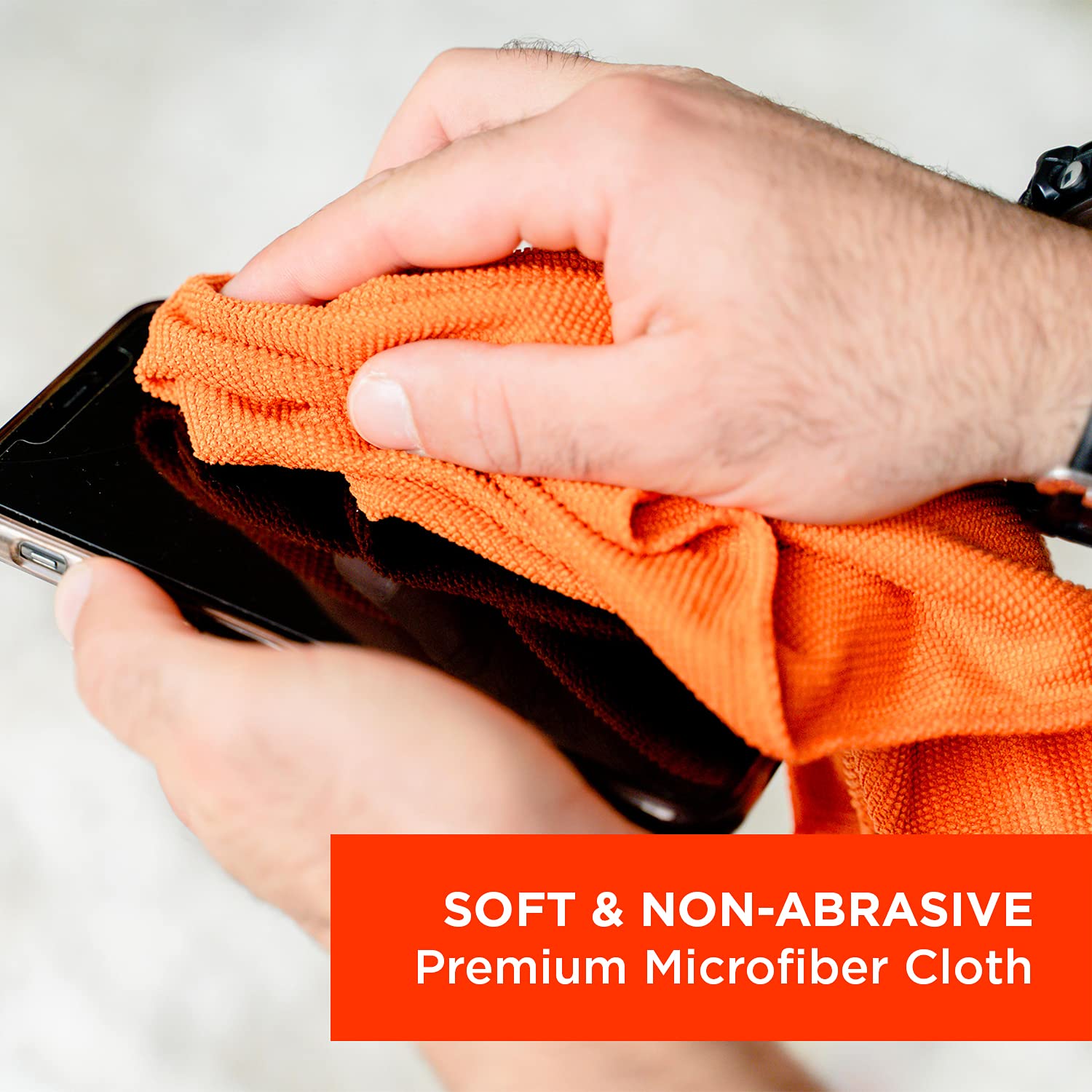 WHOOSH! Premium Microfiber Cleaning Cloths 3-Pack - Ultra Soft Lens & Screen Cleaning Cloths for Glasses, TVs, Laptops, Phones, iPads, MacBooks, Monitors & Smartwatches (14x14 Inch) - Orange - Perfect for Home, Office & Car Use