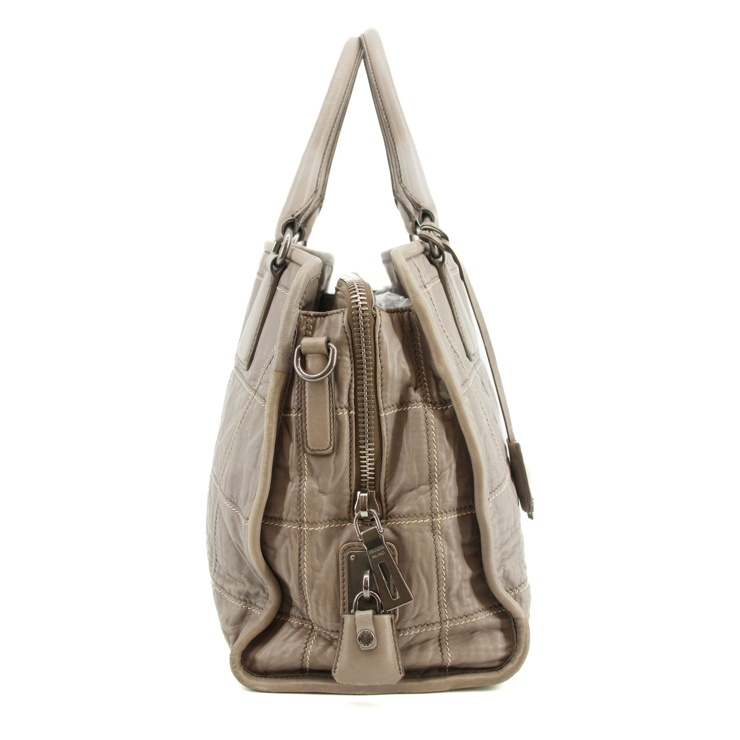 Prada Nappa Antique Quilted Two-Way Tote Bag in Grey | Luxury Designer Handbag for Women | Perfect for Work, Travel & Everyday Use #3227