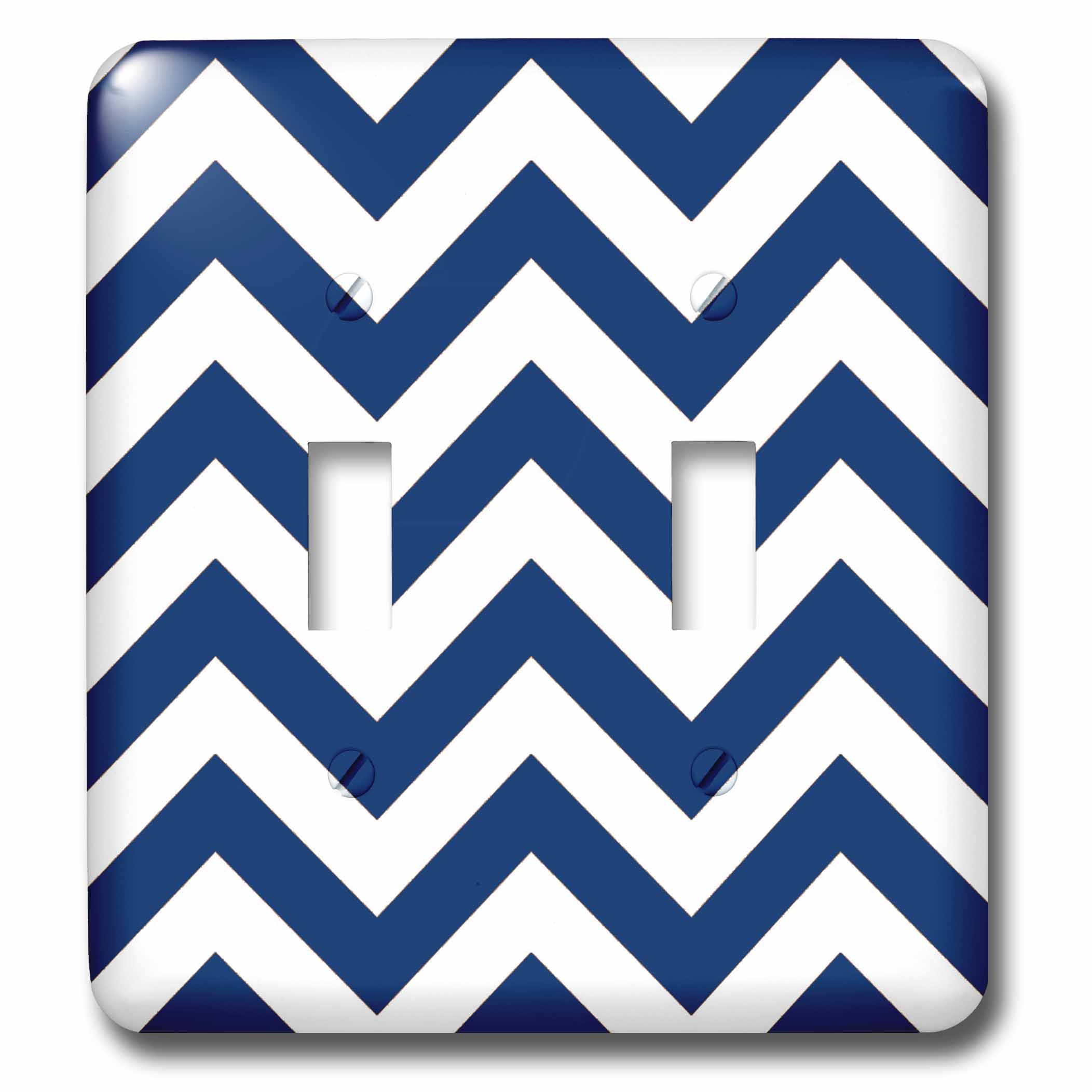 3D Rose Navy and White Chevron Double Toggle Switch - Stylish Multicolor Light Switch Cover for Home, Office, and Bedroom Decor