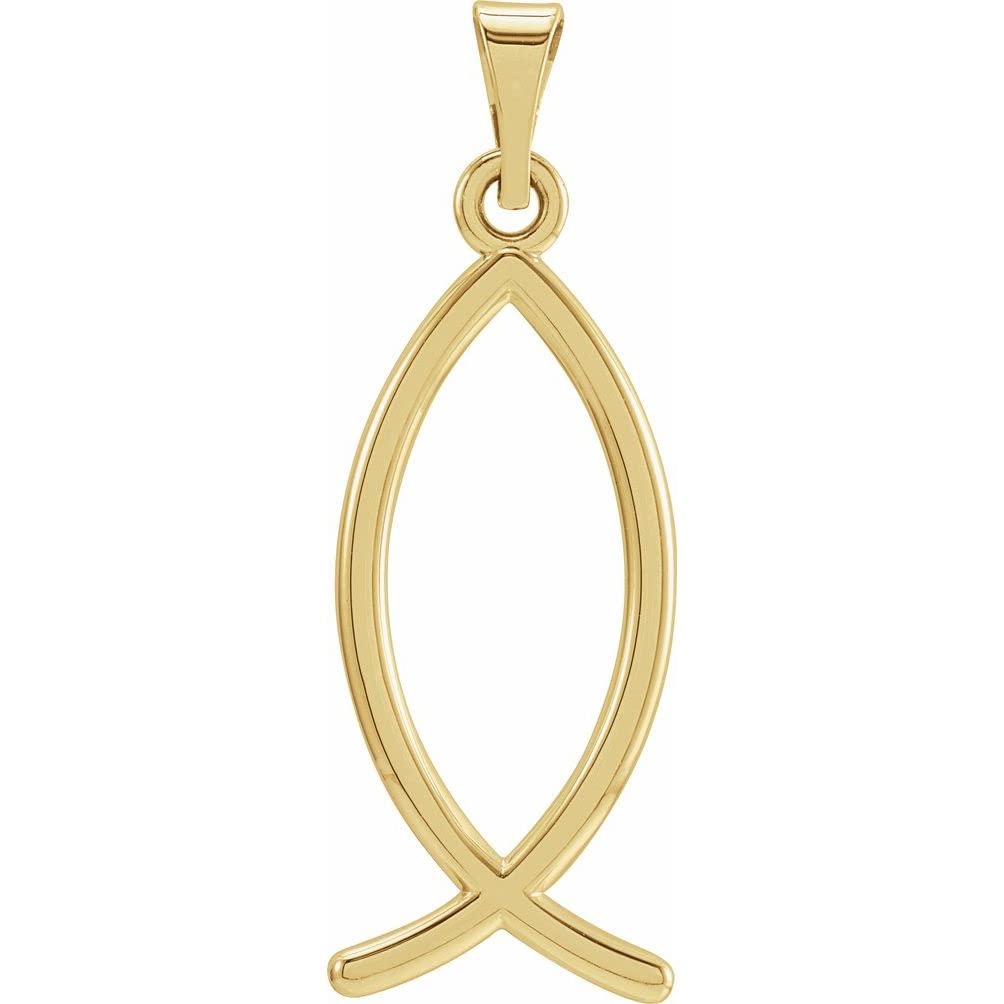 Bonyak 18k Yellow Gold Ichthus Fish Pendant Necklace - 24x9mm Elegant Christian Jewelry for Women & Men - Perfect for Gifts, Church, Baptism & Everyday Wear