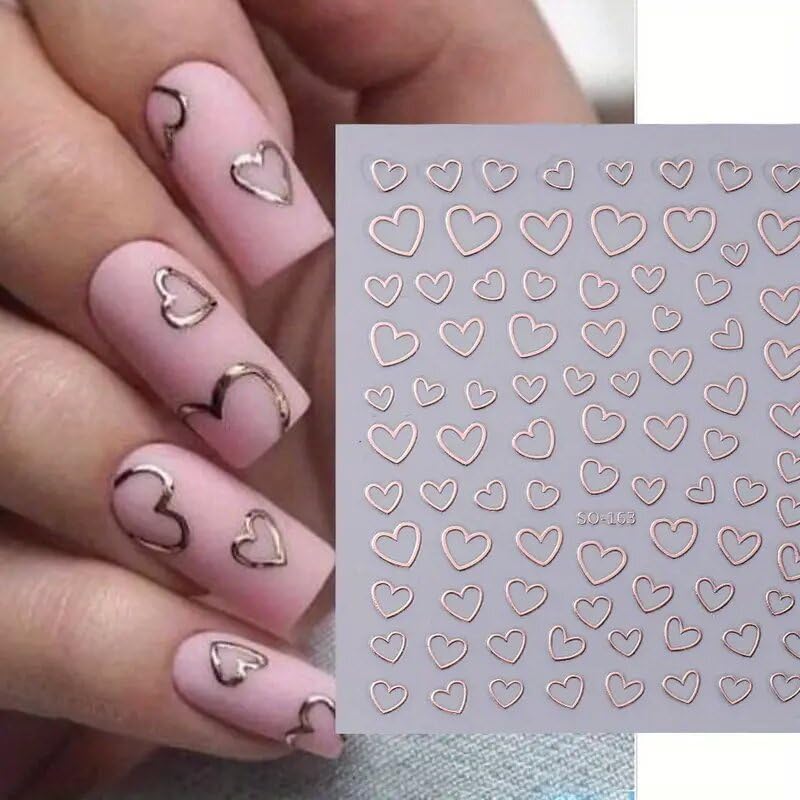 Valentine's Day Heart Nail Art Stickers - 8PCS 3D Self-Adhesive Love Heart Nail Decals for Manicure (Silver, White, Gold) | Perfect for Valentine's Nail Designs, DIY Nail Art, and Special Occasion Nail Decorations