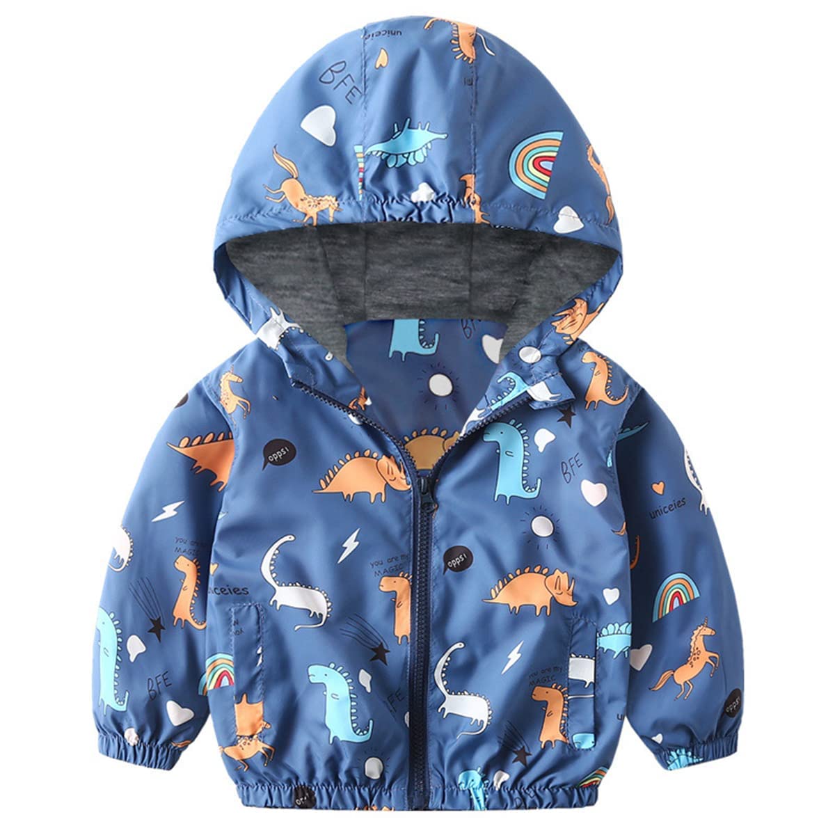 Dinosaur Car Hooded Windbreaker Jacket for Toddler Boys 1-6 Years - Lightweight Spring & Fall Jacket for Outdoor Play, Park Visits & Preschool