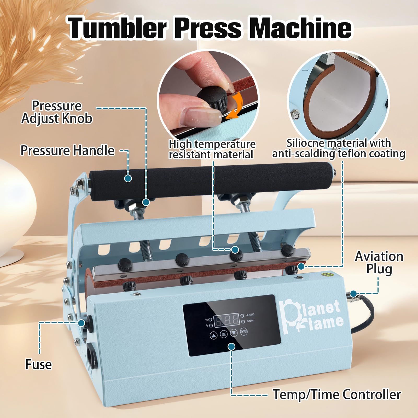 2-in-1 Heat Press Machine for Sublimation Tumbler (11oz-30oz) & All Caps - Includes Gloves & High Temp Resistant Tape - Perfect for DIY Custom Cups & Hats at Home or Small Business (Blue)
