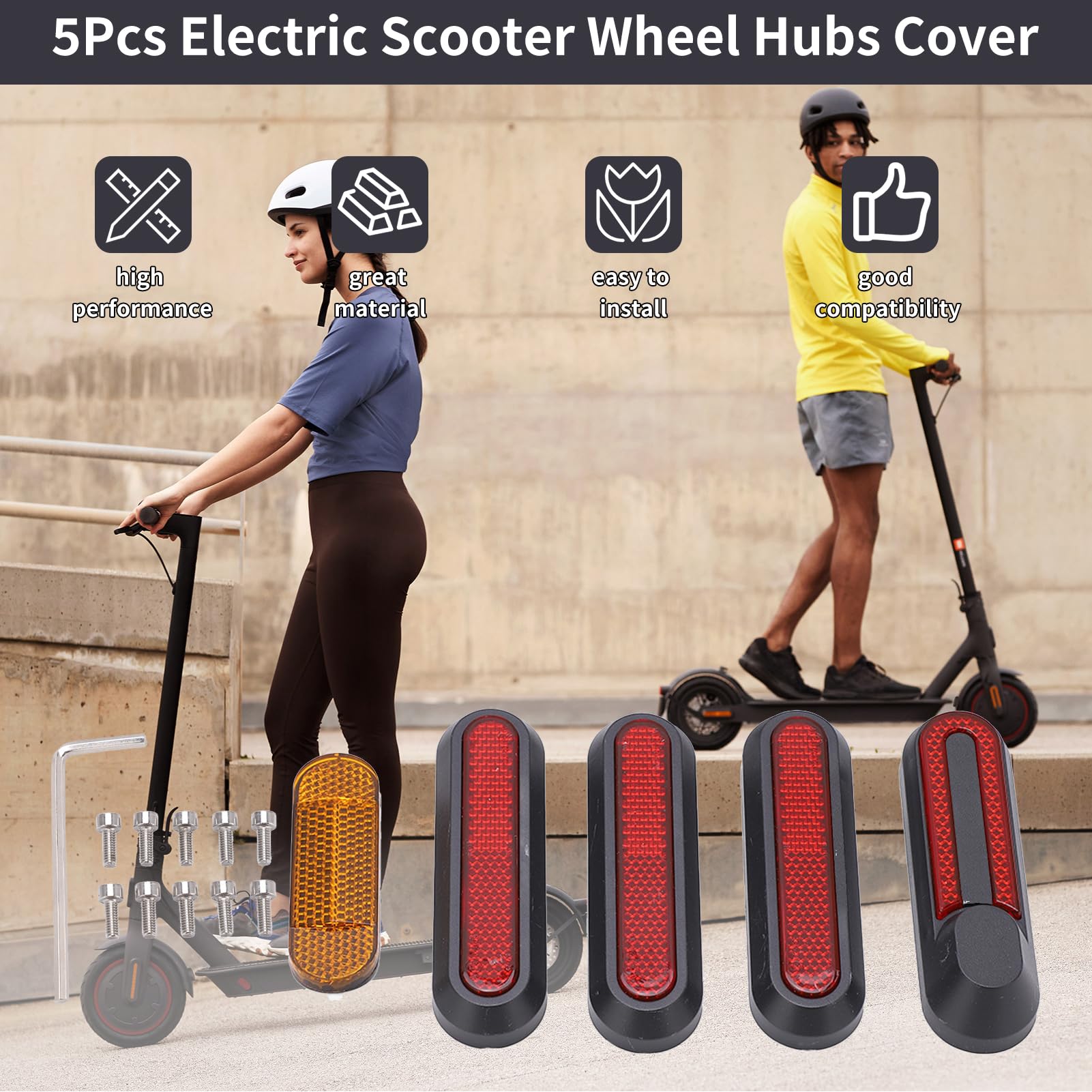 5Pcs Electric Scooter Wheel Hub Covers - Compatible with Xiaomi M365 (Red) | Durable Protection for Safe Riding | Easy Installation Accessories for Commuting & Urban Travel