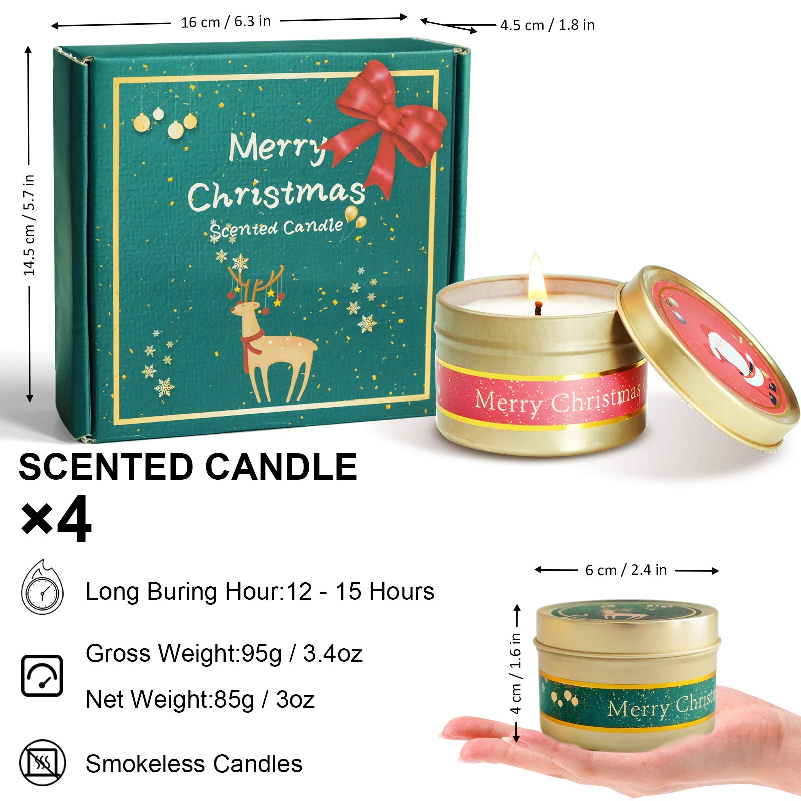 STRN Christmas Scented Candles Gift Set - 4 Pack Holiday Candles in Travel Tins (Apple Cinnamon, Gingerbread, Noble Wine, Winter Cedarwood) for Home Decor, Cozy Ambiance & Thoughtful Gifts