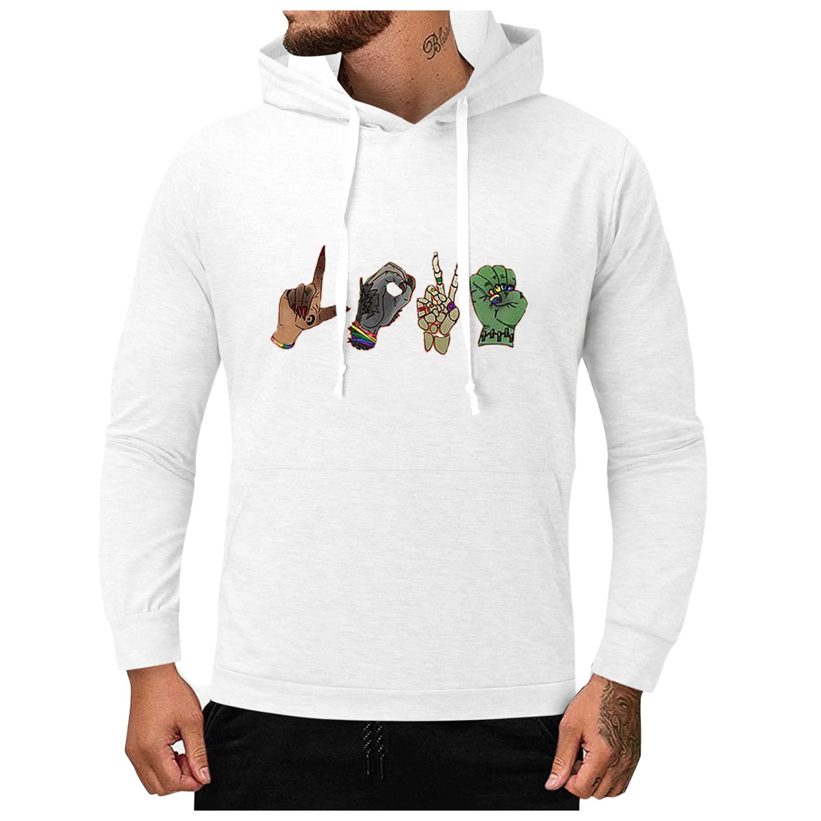 Men's Graphic Print Hooded Sweatshirt with Sleeve Pocket - Casual Long Sleeve Pullover for Streetwear & Lounge Wear