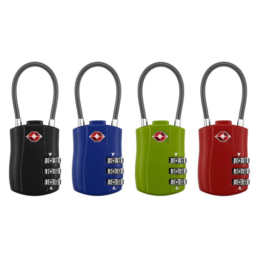 TENDYCOCO 4-Pack TSA Approved 3-Digit Combination Luggage Locks - Secure Cable Travel Padlocks for Suitcases, Backpacks & Bags | Perfect for Airports, Hotels & Cruise Travel