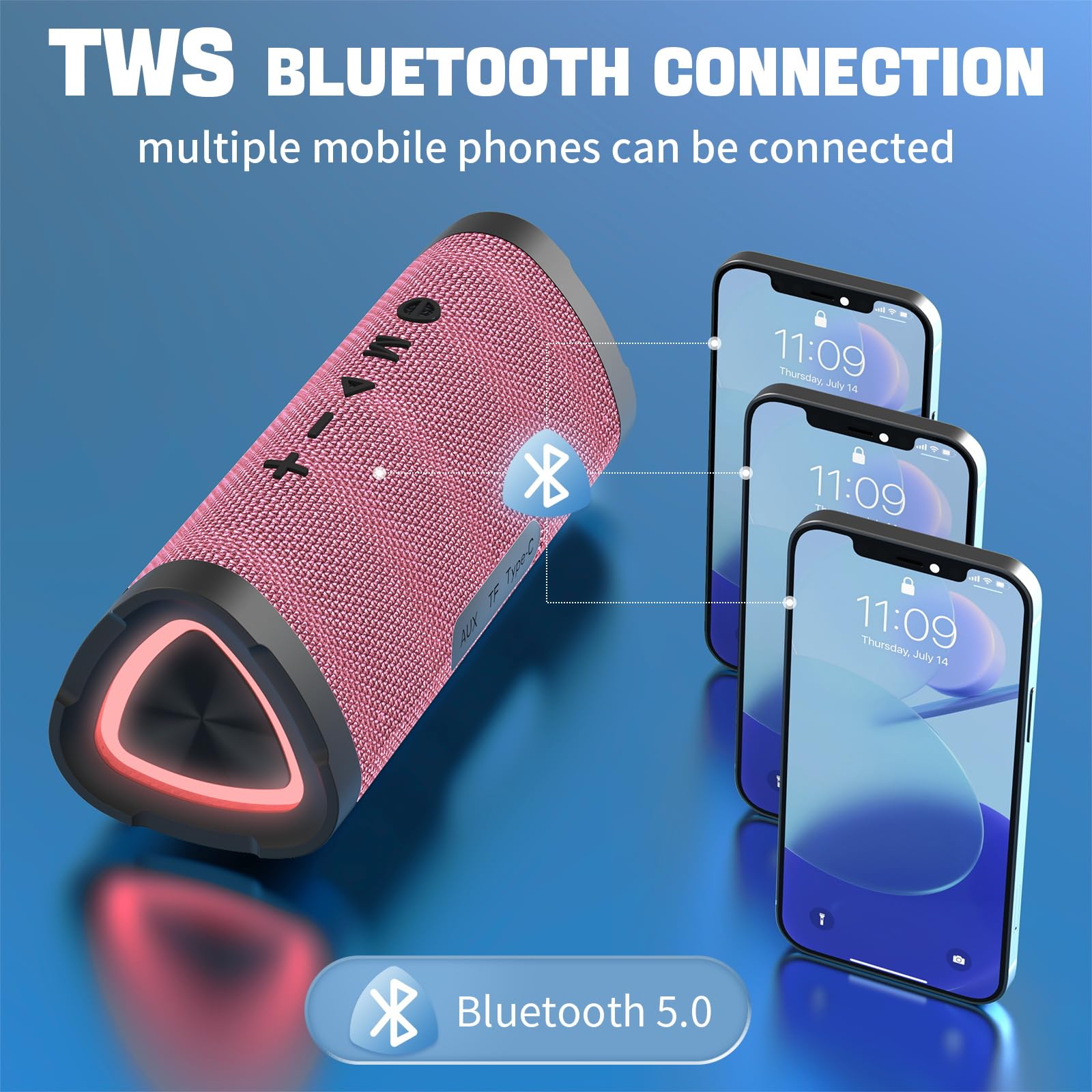 Vanzon V40 Bluetooth Speaker - 24W Loud Stereo Sound, Wireless Portable Speaker with TWS, IPX7 Waterproof & 24H Playtime | Perfect for Travel, Home, Outdoor, Beach, Pool Parties & Camping (Pink)