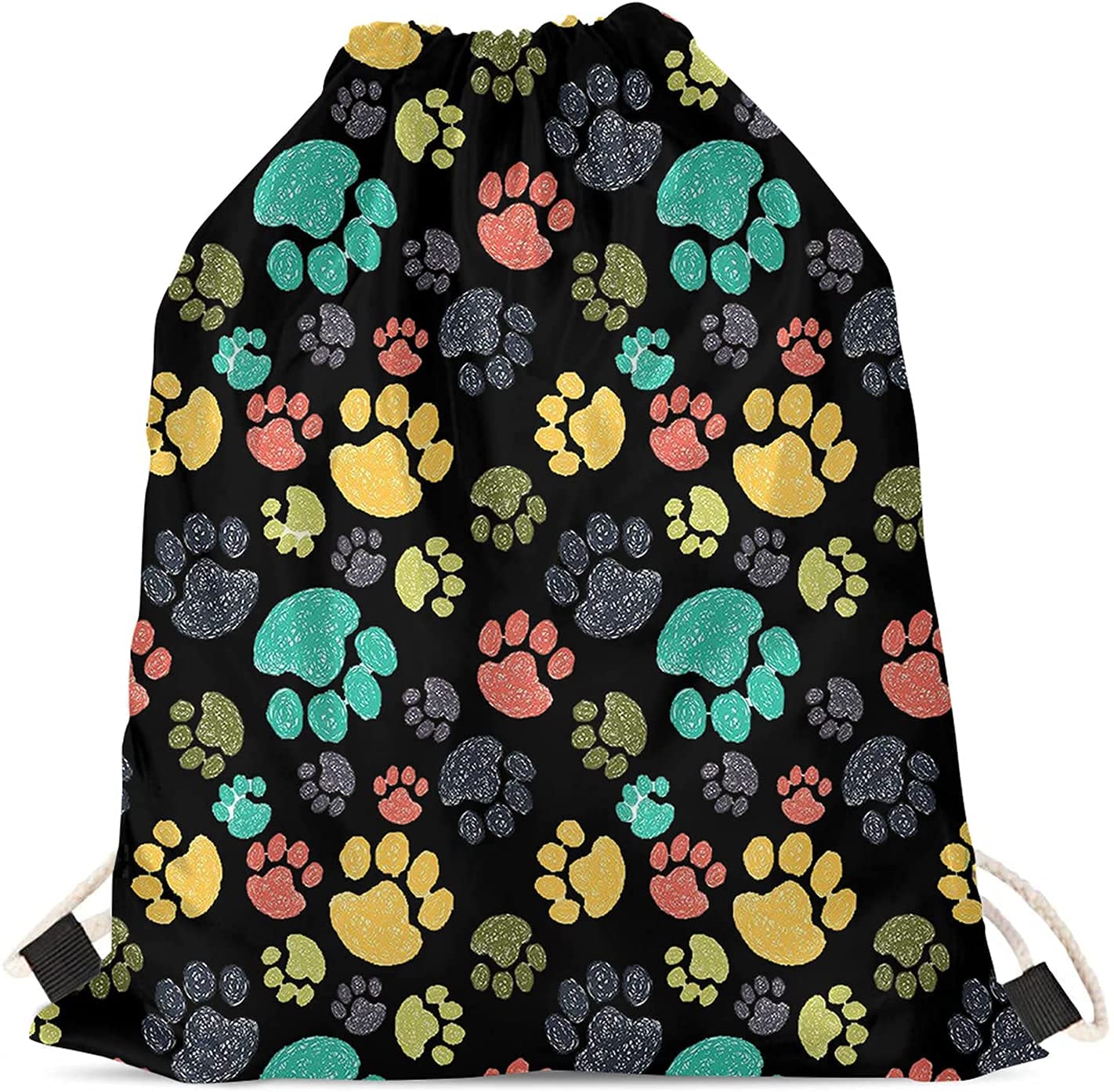 Jeiento Colorful Paws Drawstring Backpack for Boys & Girls - Lightweight Gym Bag, School Sack, Sports Daypack for Kids - Perfect for School, Travel, Sports & Outdoor Activities