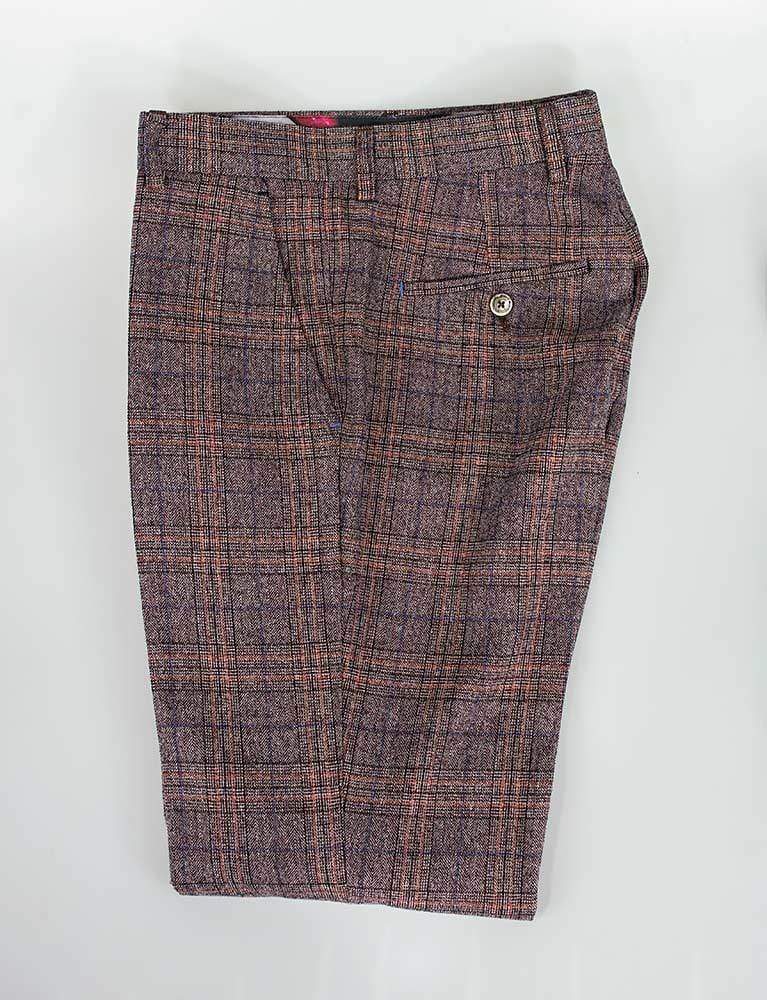 Cavani Brendan Wine Slim Fit Checkered Trousers for Men - Stylish Casual Pants for Office, Party & Date Night