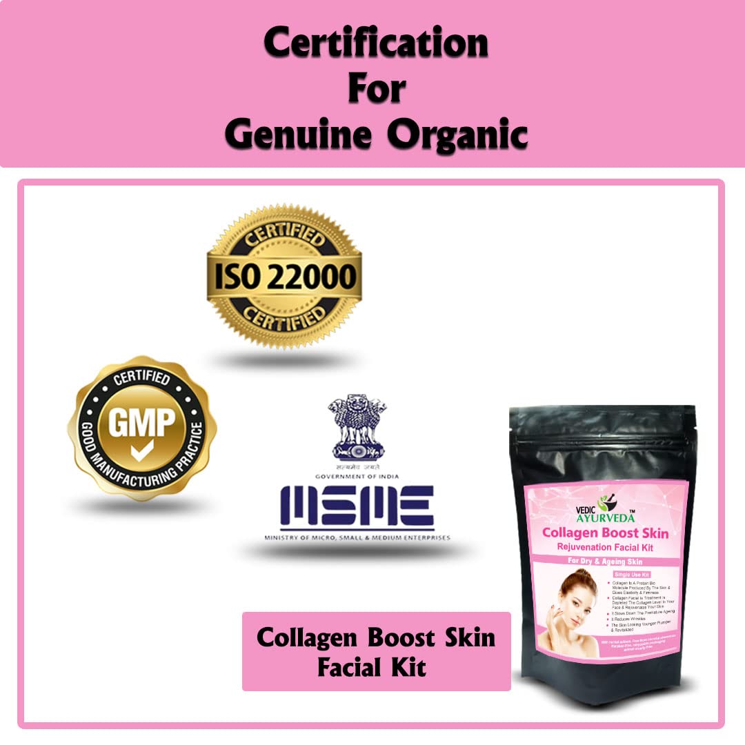 VEDICAYURVEDA Organic Collagen + Vitamin A Facial Kit - Lightens, Rejuvenates & Hydrates Skin | Single-Use Treatment for Dry & Aging Skin (50g) | Perfect for At-Home Spa Days & Anti-Aging Skincare Routine