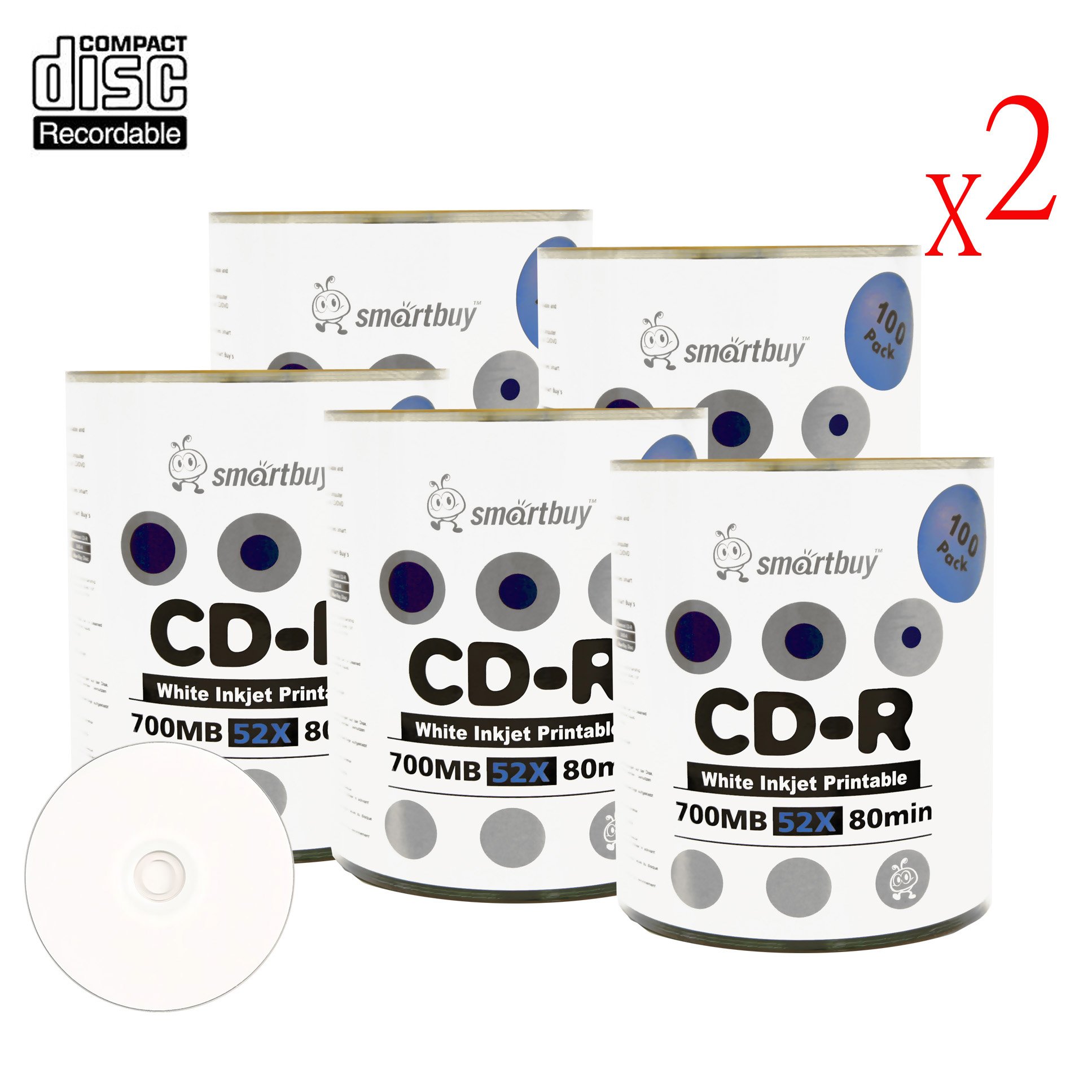 Smart Buy 1000-Pack CD-R Blank Discs 700MB 52x Speed Printable White Inkjet Recordable - Ideal for Data Storage, Music Recording & Office Use