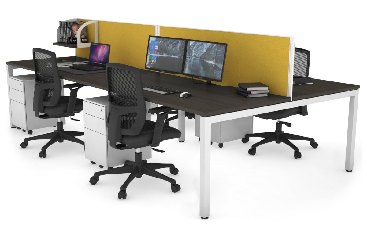 Quadro Square Legs 4-Person Office Workstation Desk - 1600L x 800W with Cable Management Scallop - Perfect for Collaborative Workspaces & Open Office Environments
