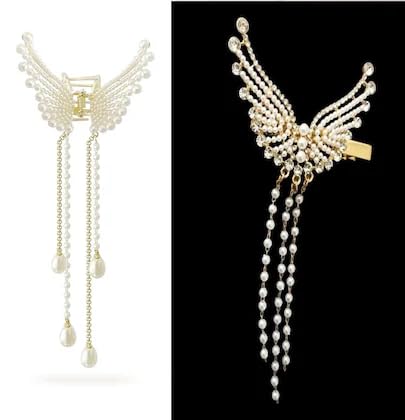 2 Pcs Cute Pearl Butterfly & Stone Hair Claw Clips - Elegant Hair Accessories Combo for Women & Girls | Perfect for Parties, Weddings & Daily Hairstyles