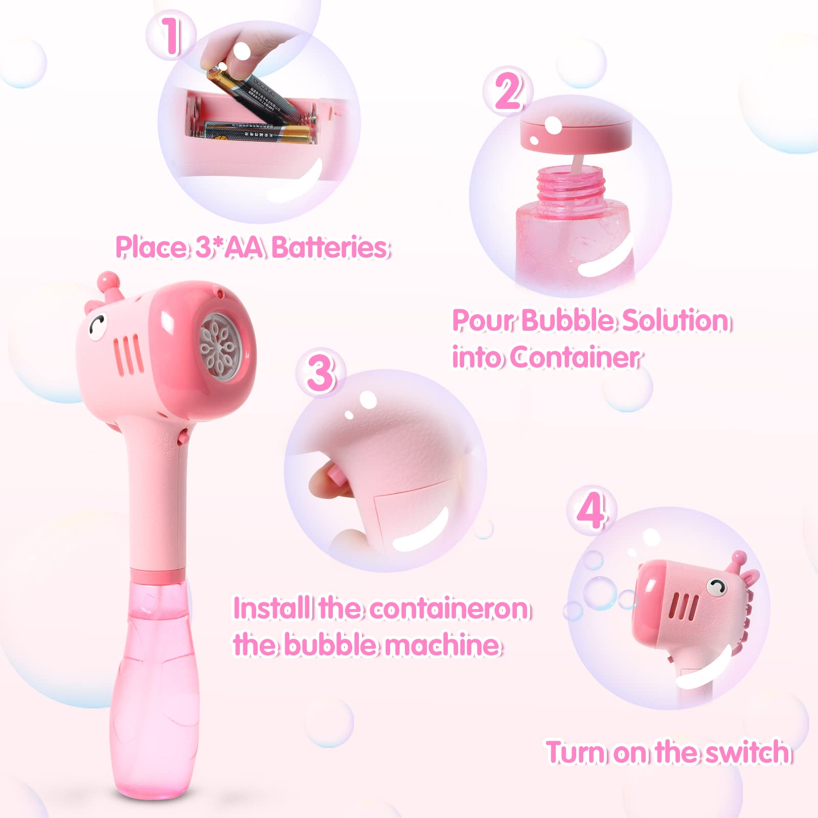 Panacare Electric Bubble Blower Machine - 4000+ Bubbles Per Minute with 290ML Super Bubble Solution, Giraffe Shaped Bubble Toy for Kids Outdoor Play, Birthday Parties, Weddings & Backyard Fun