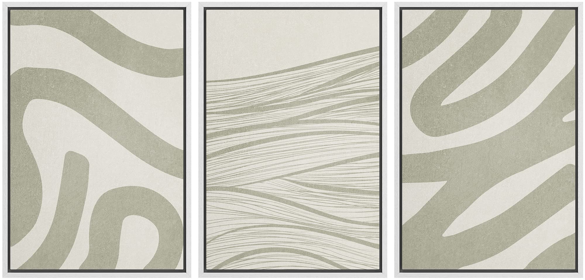 Modern Abstract Geometric Green Paint Stroke Wave Collage Framed Wall Art Set - 24