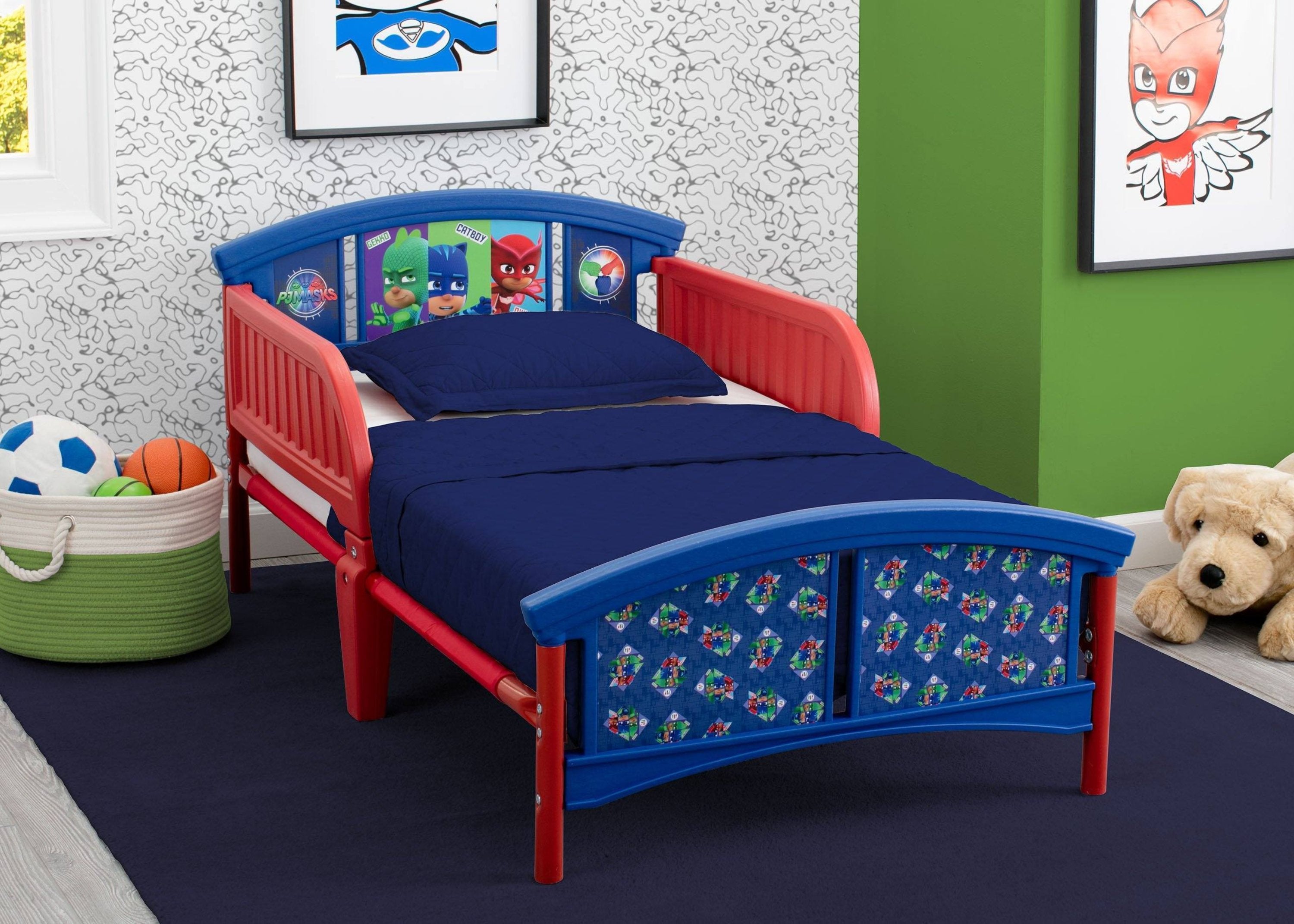PJ Masks Plastic Toddler Bed for Kids - Lightweight, Durable & Safe Children's Bed with Superhero Design - Perfect for Nursery, Bedroom or Playroom Decor