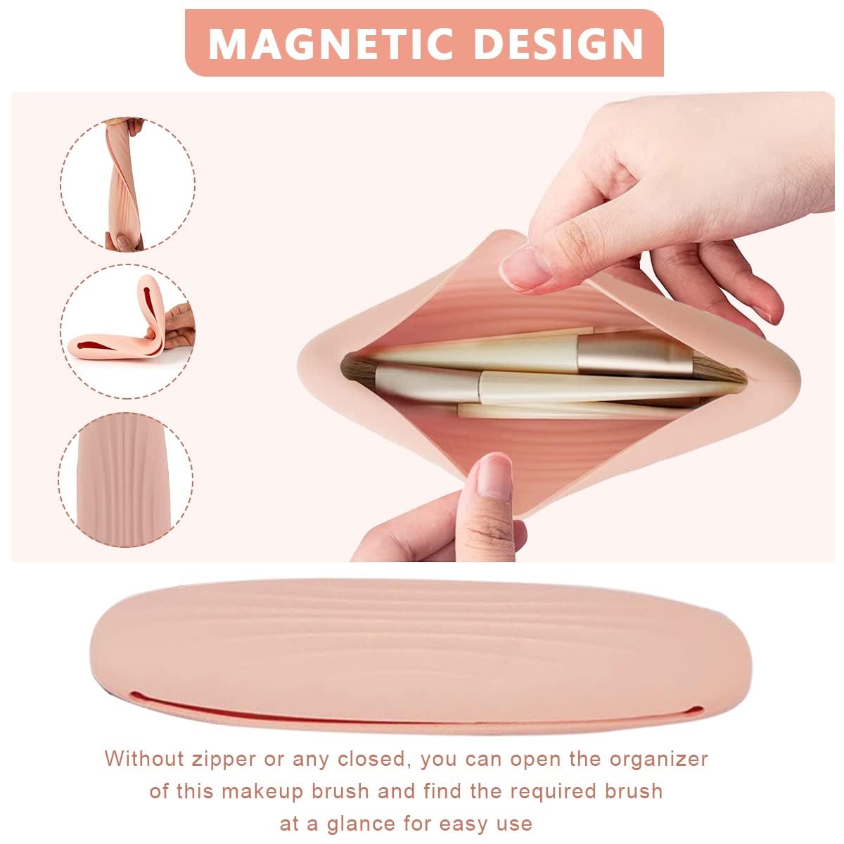 SHUBHPETAL Silicone Makeup Brush Holder Travel Organizer - Portable Soft Cosmetic Face Brushes Pouch for On-the-Go Beauty (Pink) | Perfect for Travel, Gym & Daily Makeup Storage
