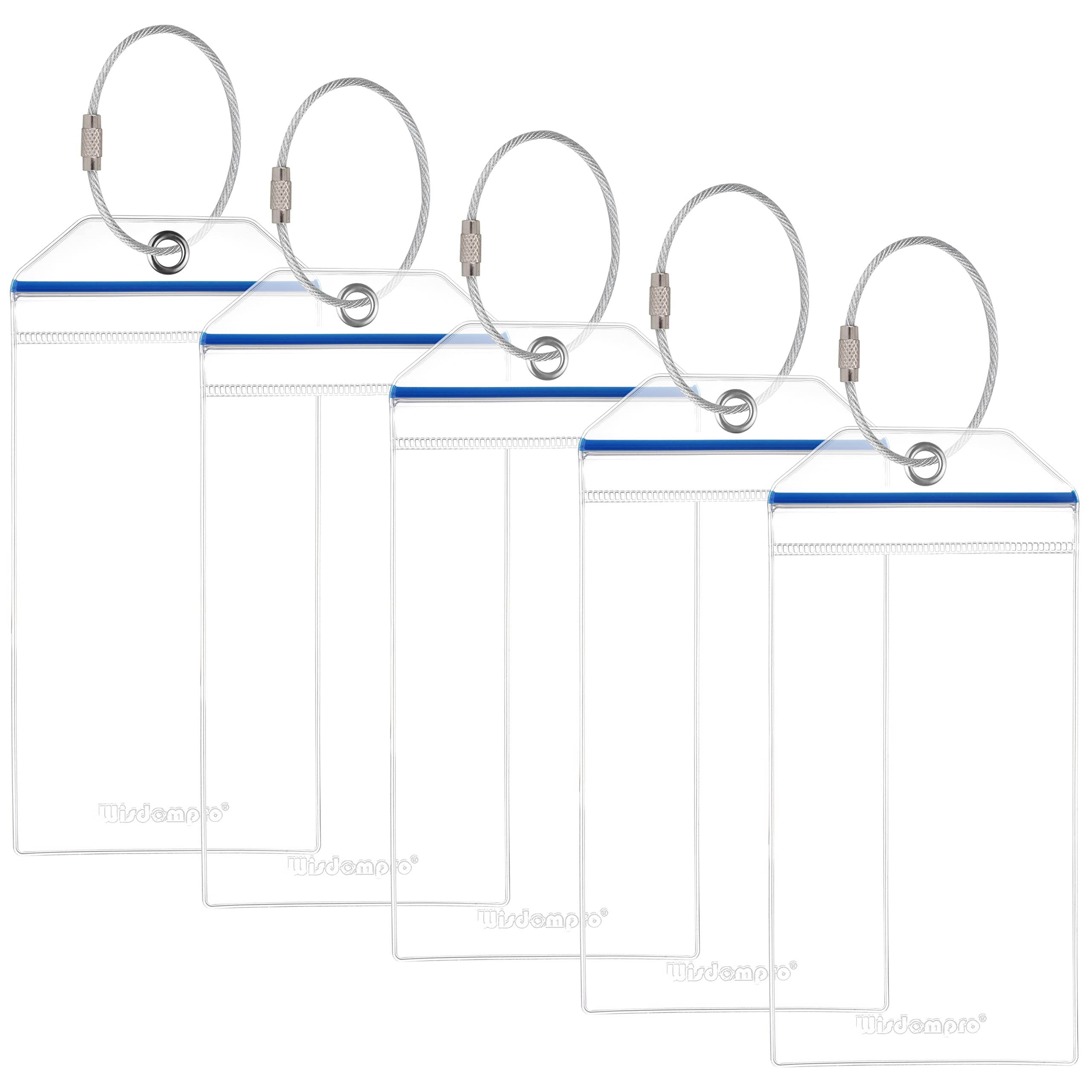 Wisdompro 5 Pack Clear Waterproof Cruise Luggage Tag Holders with Zip Seal & Steel Loops - Durable Travel Tags for Carnival, Royal Caribbean & Cruise Ships (Perfect for Cruise Vacations, Family Trips & Group Travel)