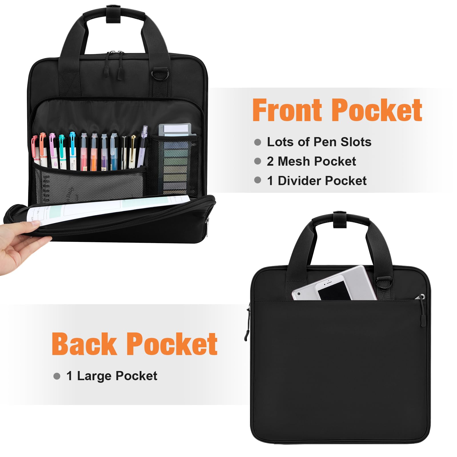 3 Ring 2 Inch Zipper Binder - 500 Sheet Capacity School Binder with Zipper Closure for Students, Teens & Kids - Compatible with 13-Inch MacBook - Includes Handle & Adjustable Shoulder Strap (Black) - Perfect for School, College, Office & Travel Organization