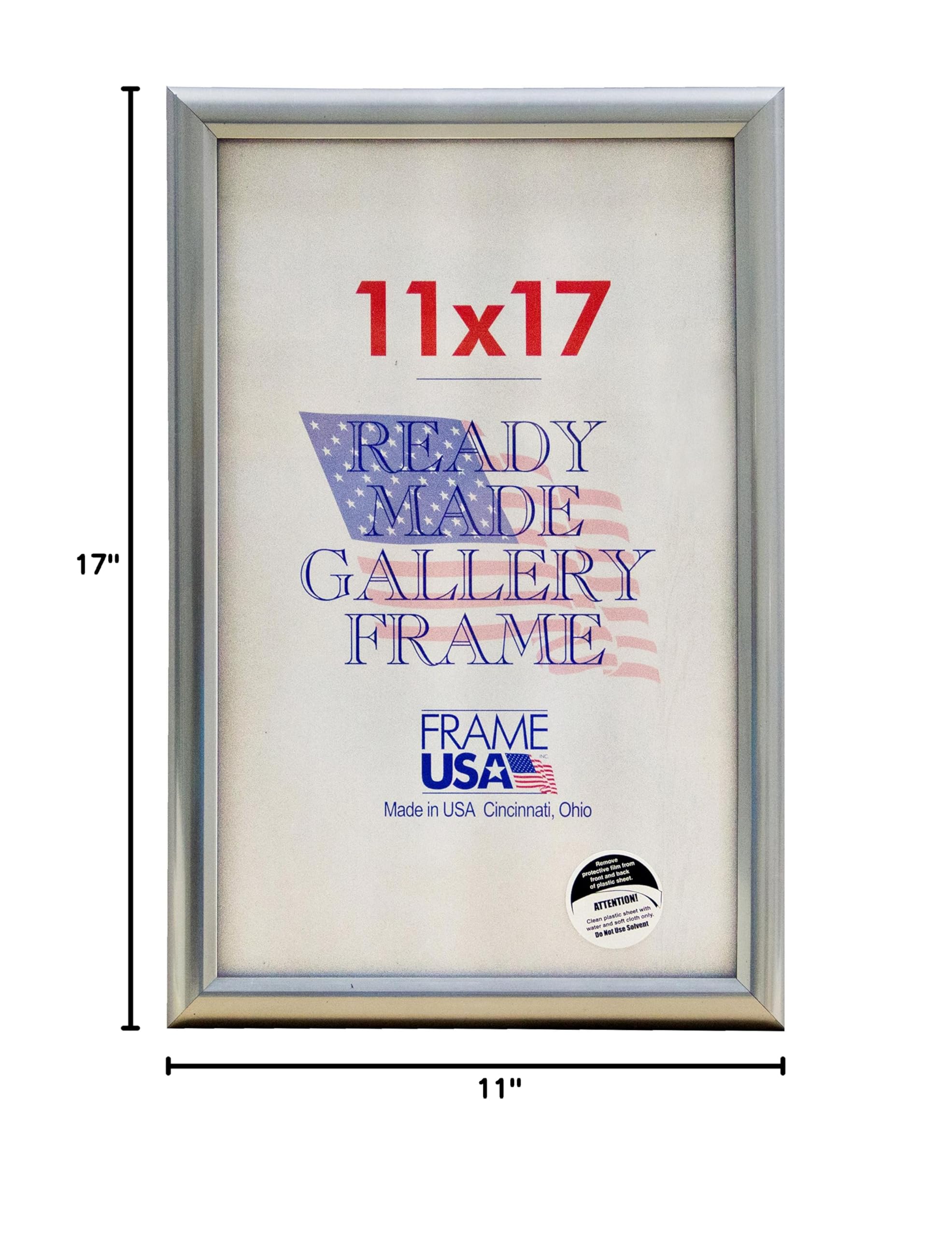 Frame USA 11x17 Deluxe Polystyrene Plastic Poster Frames (Silver) - American Made Wall Display for Photos, Artwork & Certificates - Perfect for Home, Office & Classroom Decor