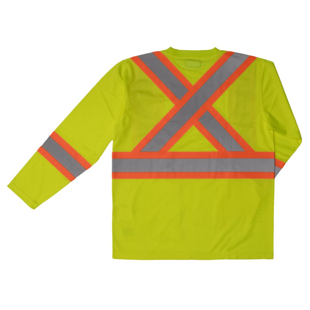 Tough Duck Men's High Visibility Mesh Long Sleeve Shirt - Yellow, Size XS | Reflective Safety Workwear for Construction, Road Work & Night Outdoor Activities