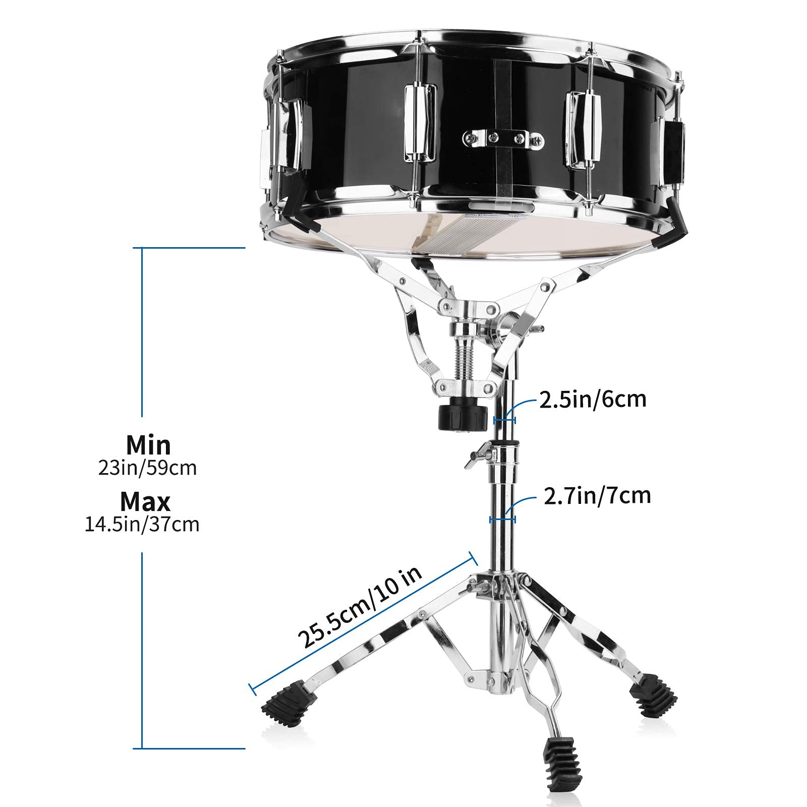 14 Inch Black Snare Drum Set with Gig Bag, Drum Stand, Sticks, Keys & Practice Gloves - Perfect for Students & Beginners | Ideal for School Bands, Home Practice & Music Lessons (14