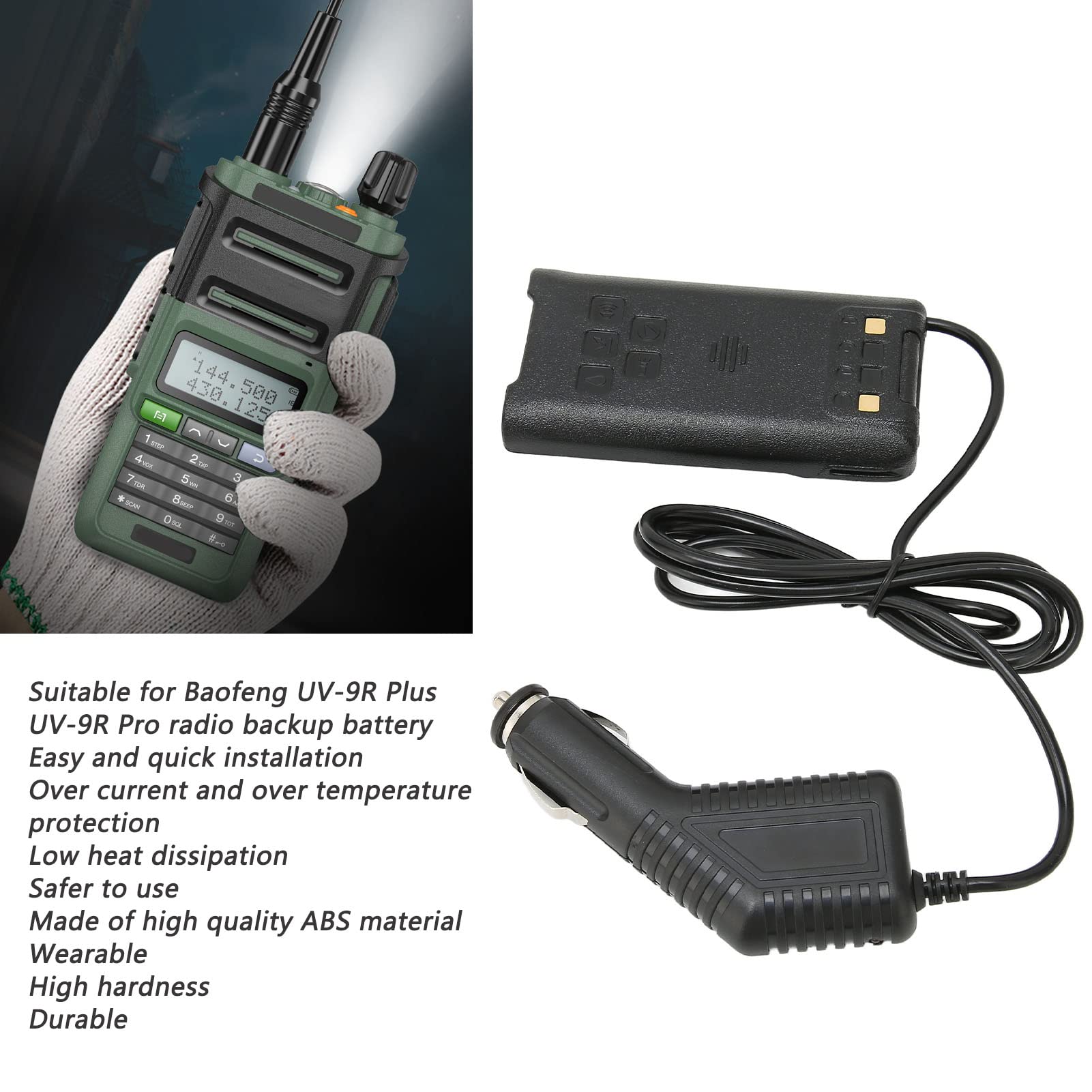 12.8V Car Charger for Baofeng UV-9R Plus/UV-9R Pro Walkie Talkie - Professional Safe Battery Charger for Car & Truck Use - Perfect for Road Trips, Camping & Emergency Communication