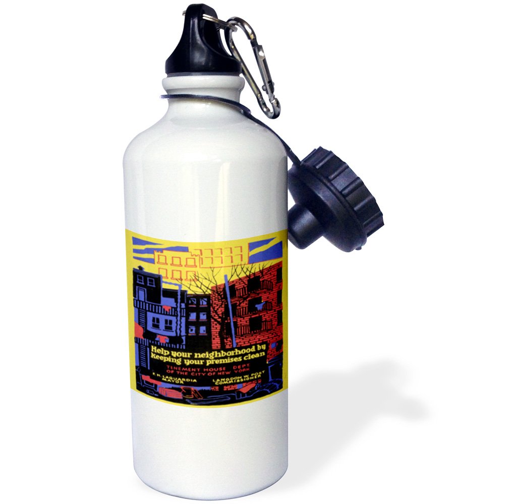 3D Rose NYC Tenement House Dept Keep Your Neighborhood Clean Sports Water Bottle - 21oz BPA-Free Insulated Stainless Steel Bottle for Gym, Hiking & Outdoor Activities
