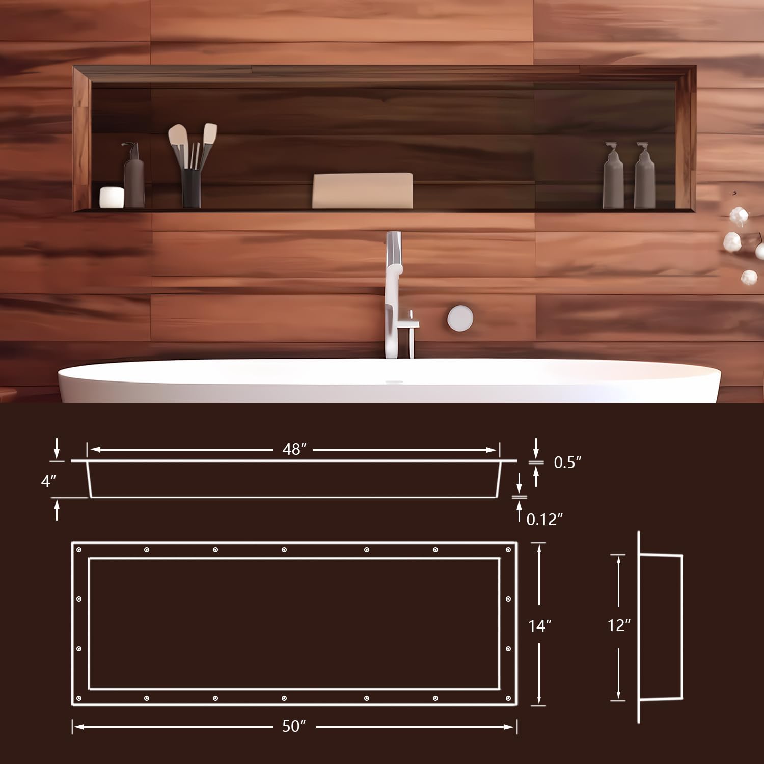 14x50 Inch Large Rectangle Shower Niche Insert with Mosaic Mesh - Tile Ready Wall Shelf for Shampoo & Toiletry Storage - Flush Mount Bathroom Organizer for Modern Showers & Spa-Like Bathrooms