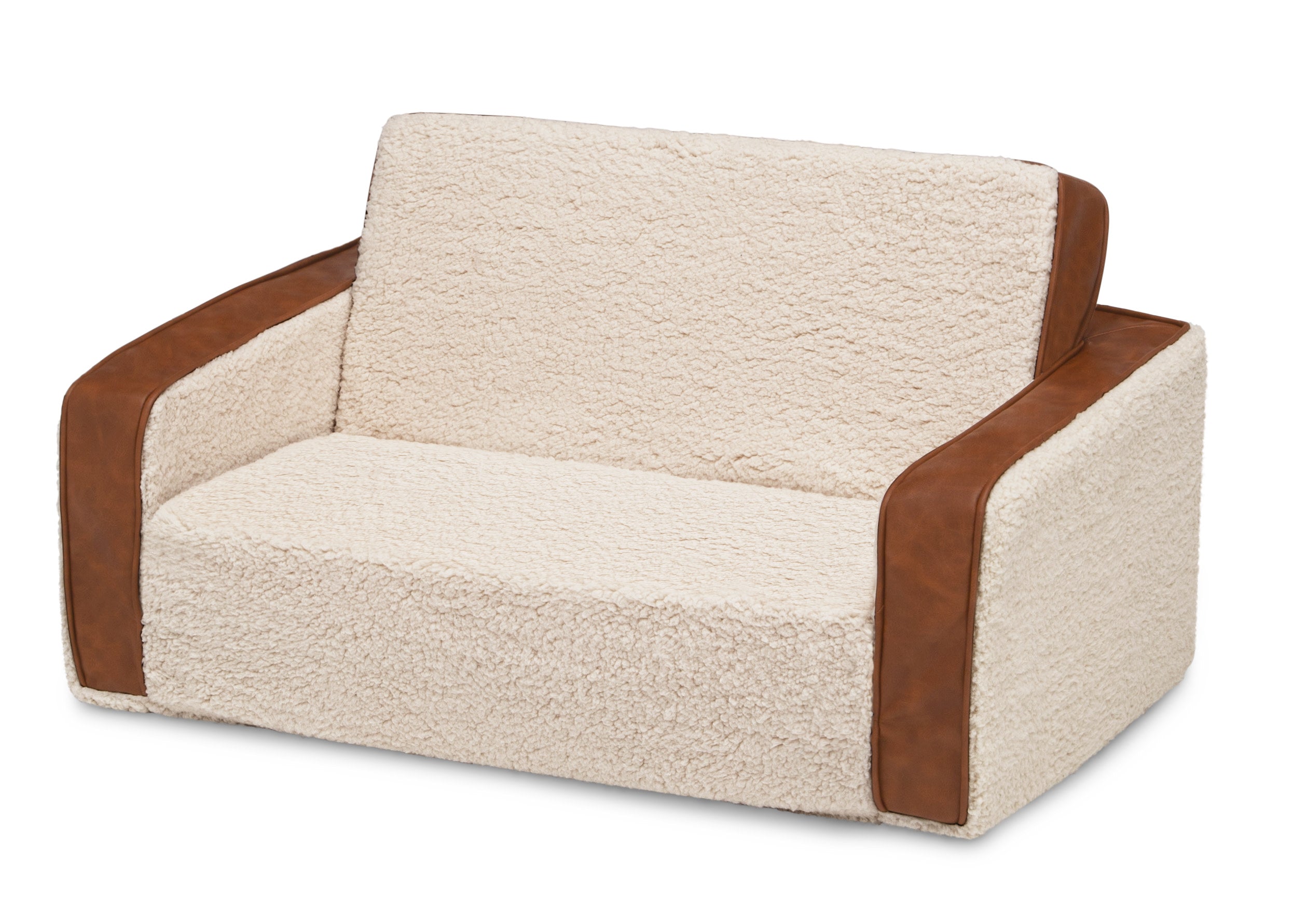 Cozee Flip Out Sherpa and Leather 2-in-1 Convertible Sofa to Lounger for Kids - Perfect for Playrooms, Bedrooms, and Family Movie Nights