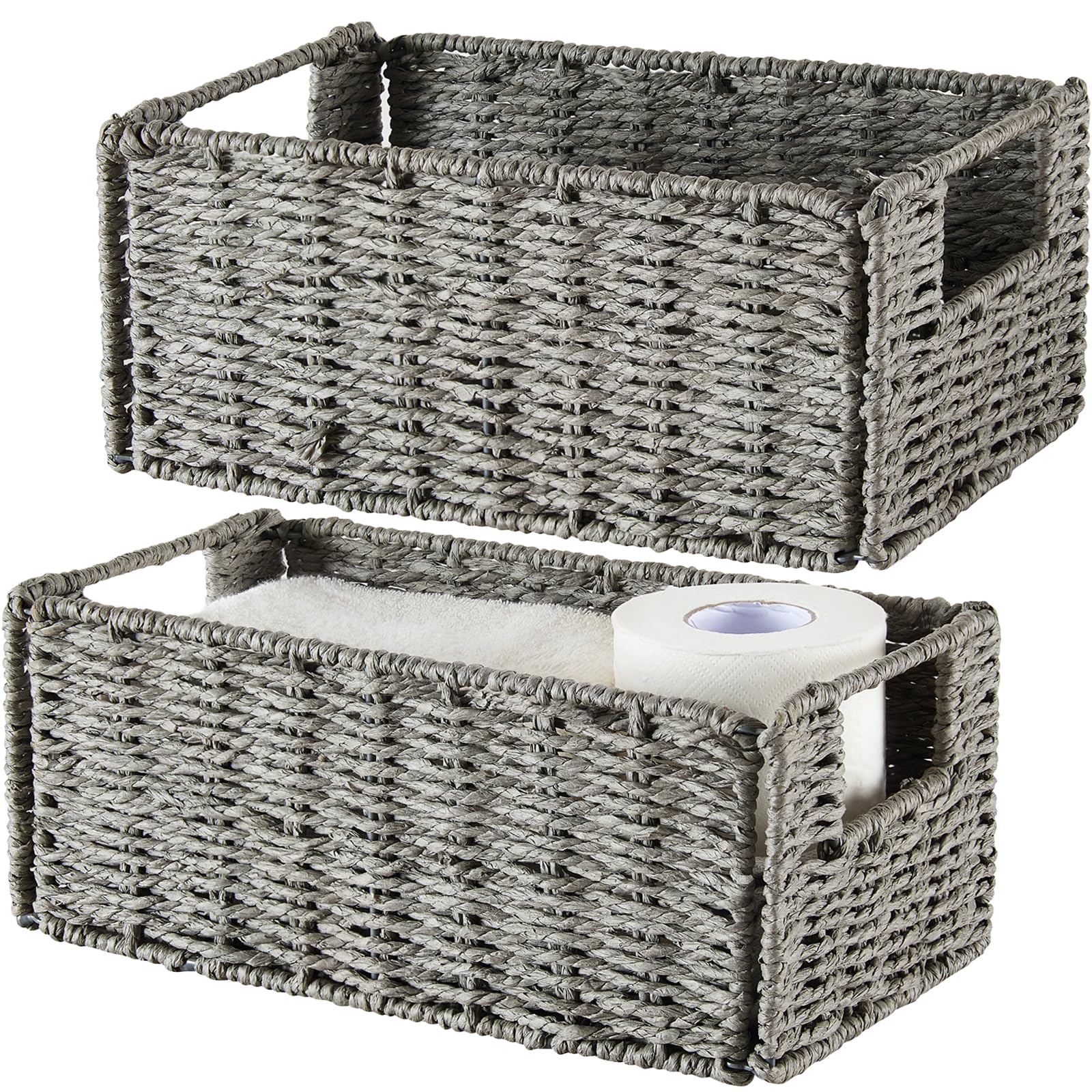 Vagusicc Wicker Storage Basket Set - 5 Handwoven Organizing Baskets for Home Decor, Pantry & Shelf Storage | Grey Woven Storage Cubes for Bedroom, Bathroom & Living Room Organization