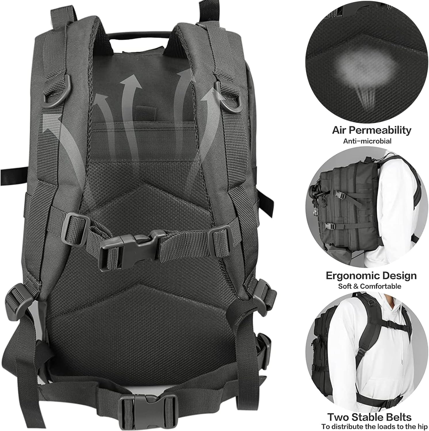 45L Military Tactical Backpack for Men - Waterproof Hiking Backpack with Molle System & Cup Pouch - Army Assault Pack for Camping, Travel, Work & Outdoor Adventures