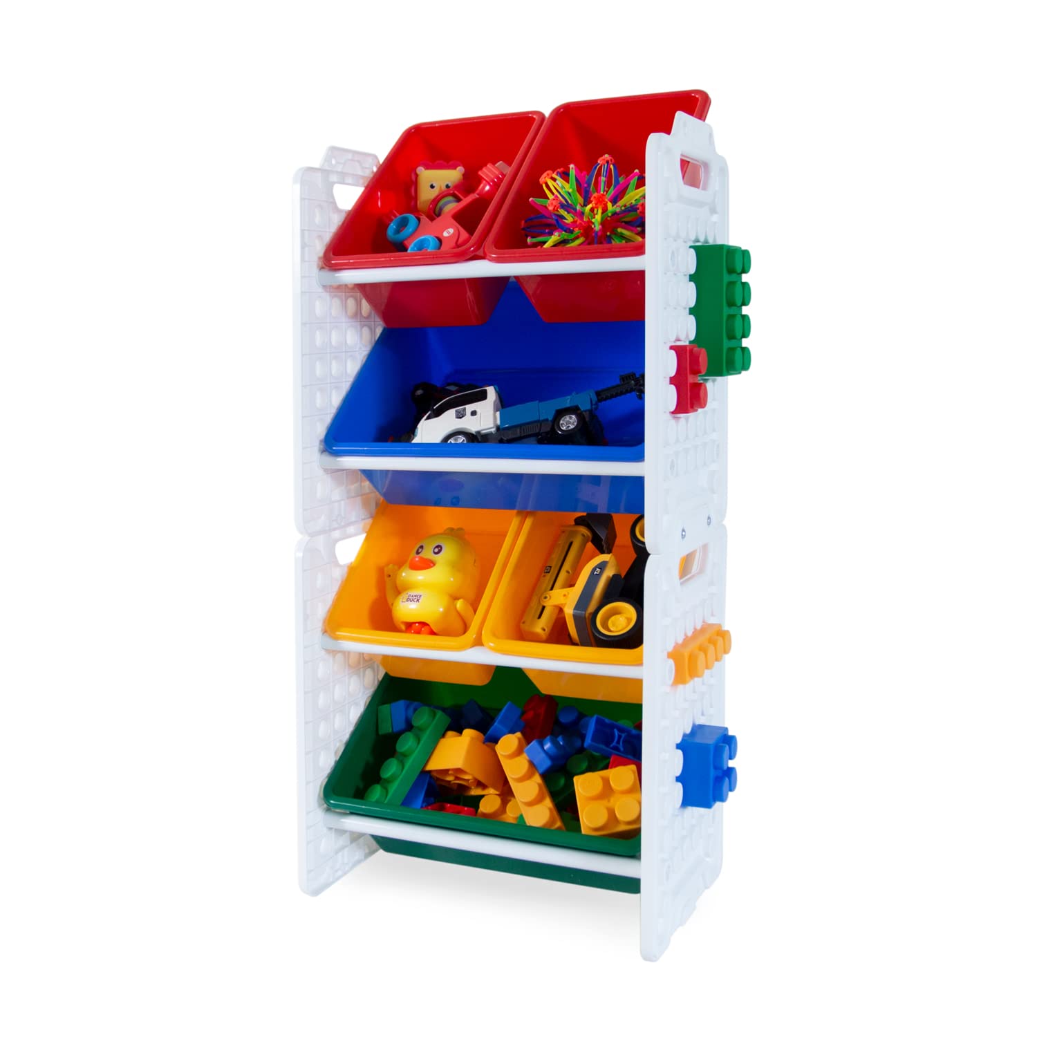 UNiPLAY 6-Bin Toy Organizer with Removable Storage Bins - Kids Bookshelf, Lego Storage, School Supplies Organizer - Sturdy Baseplate Frame (Primary Colors) - Perfect for Playrooms, Classrooms & Home Organization