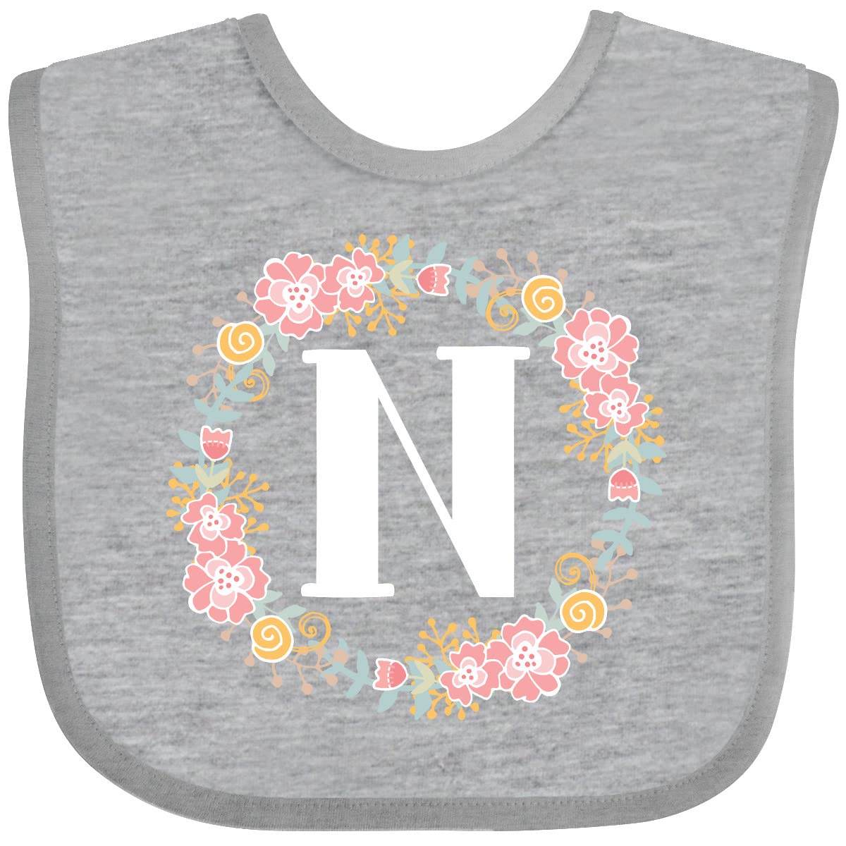 Inktastic Monogram Letter N Rose Floral Wreath Baby Bib - Personalized Gift for Newborns, Baby Showers & Christenings - Soft Cotton Drool Bib for Infants & Toddlers