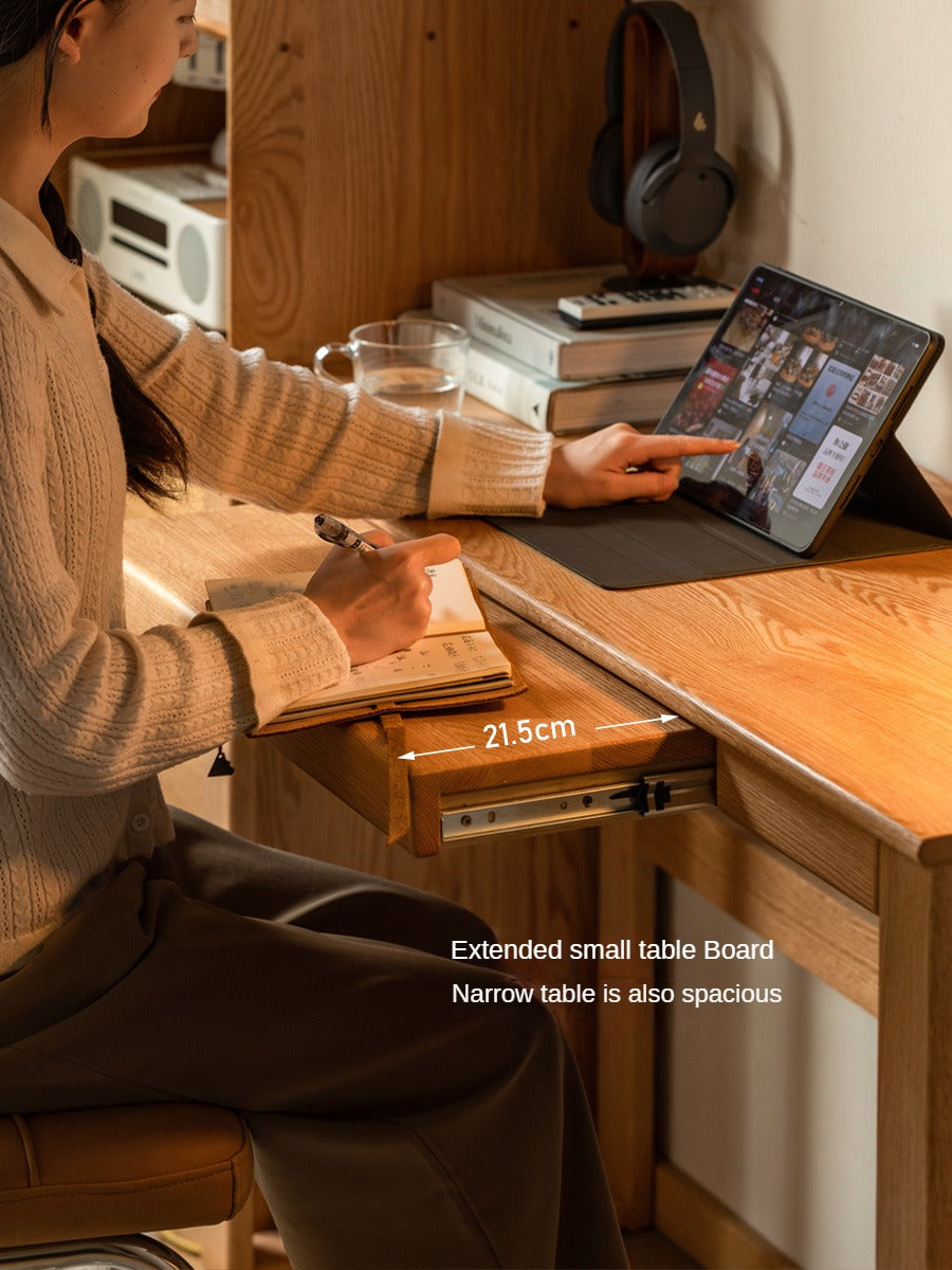 Solid Oak Retractable Writing Desk - Narrow Space-Saving Home Office Desk for Small Rooms & Apartments | Perfect for Study, Work & Remote Learning