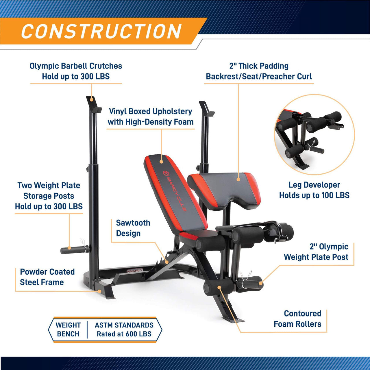 Marcy MKB-979 Olympic Weight Bench with Leg Developer – 2-Piece Home Gym Equipment for Strength Training & Fitness Workouts | Perfect for Home Gym & Personal Training