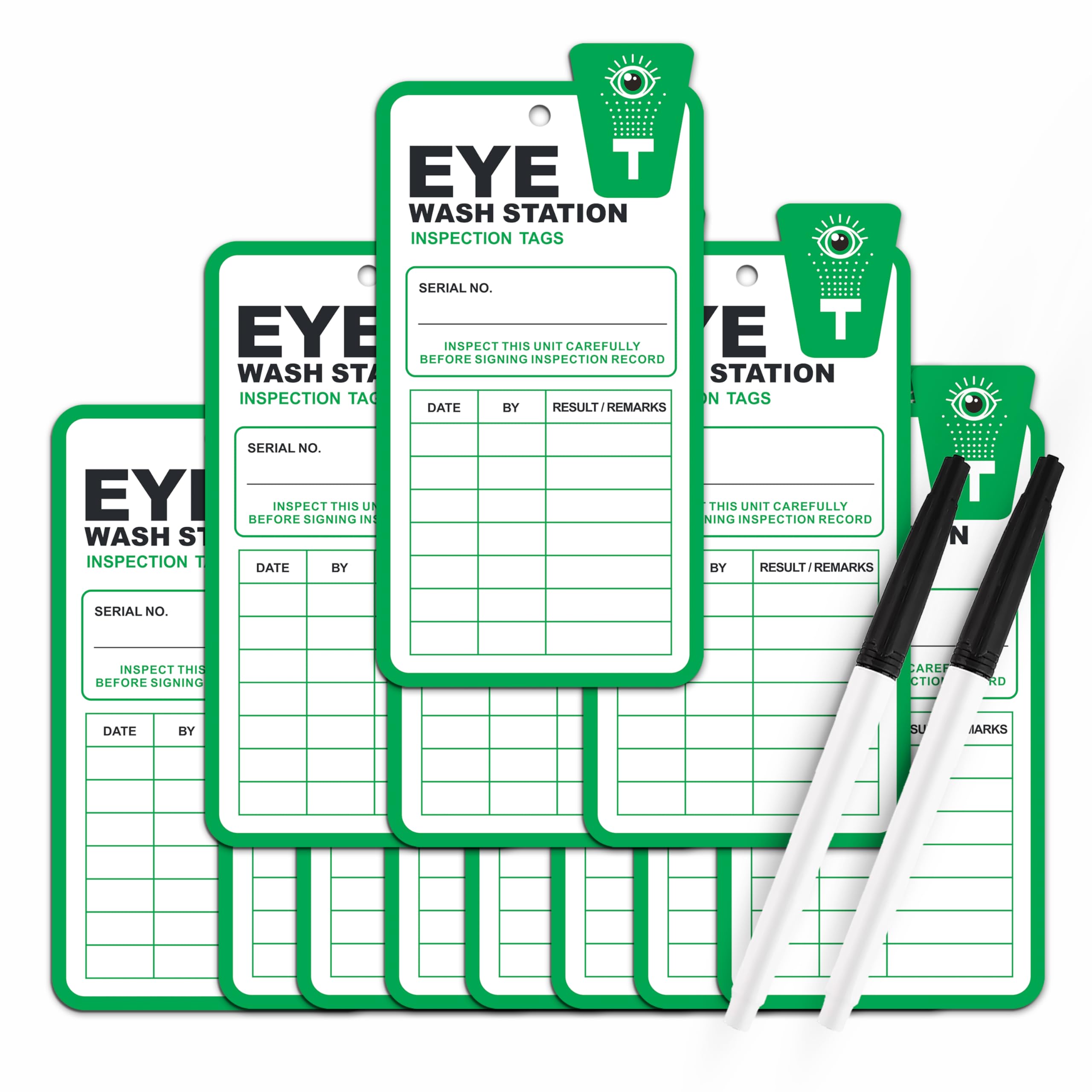 50 Pack Plastic Eyewash Station Inspection Tags - OSHA Approved Waterproof Test Record Tags for Monthly Safety Checks | Emergency Shower & Eye Wash Station Maintenance | Workplace Safety Compliance Accessories