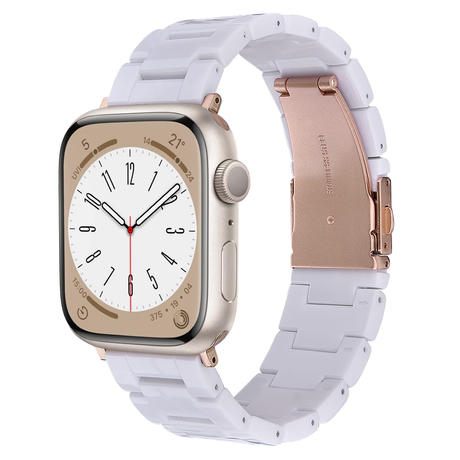V-MORO Resin Apple Watch Band Compatible with Series 8/7/6/5/4/3/2/1/SE - 38mm/40mm/41mm Stainless Steel Buckle Replacement Strap for Women & Men (White) - Perfect for Workouts, Office & Everyday Wear