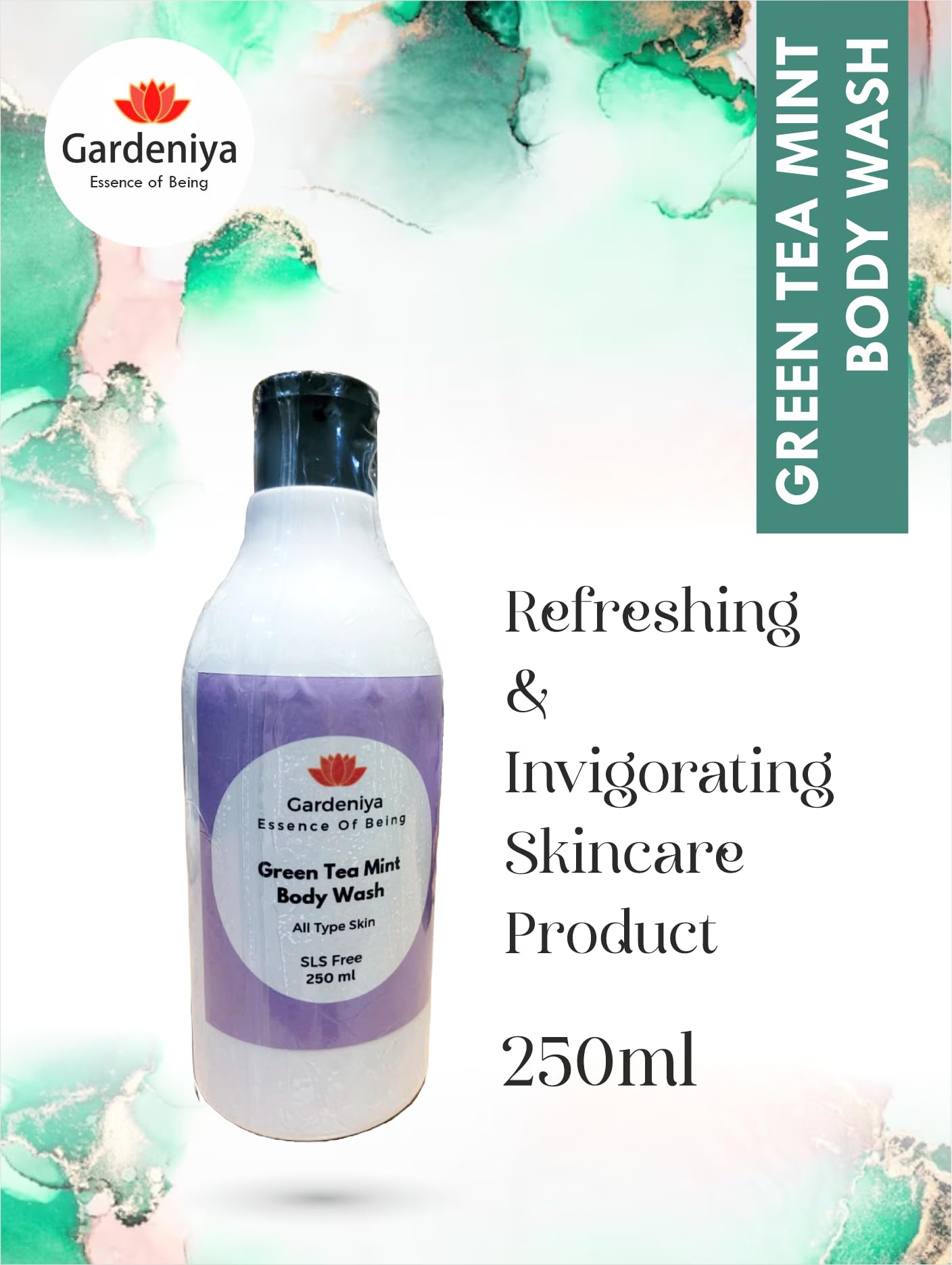 GARDENIYA Green Tea Mint Body Wash 250ml - Refreshing Natural Body Cleanser for Men & Women - Perfect for Daily Shower, Spa & Relaxation