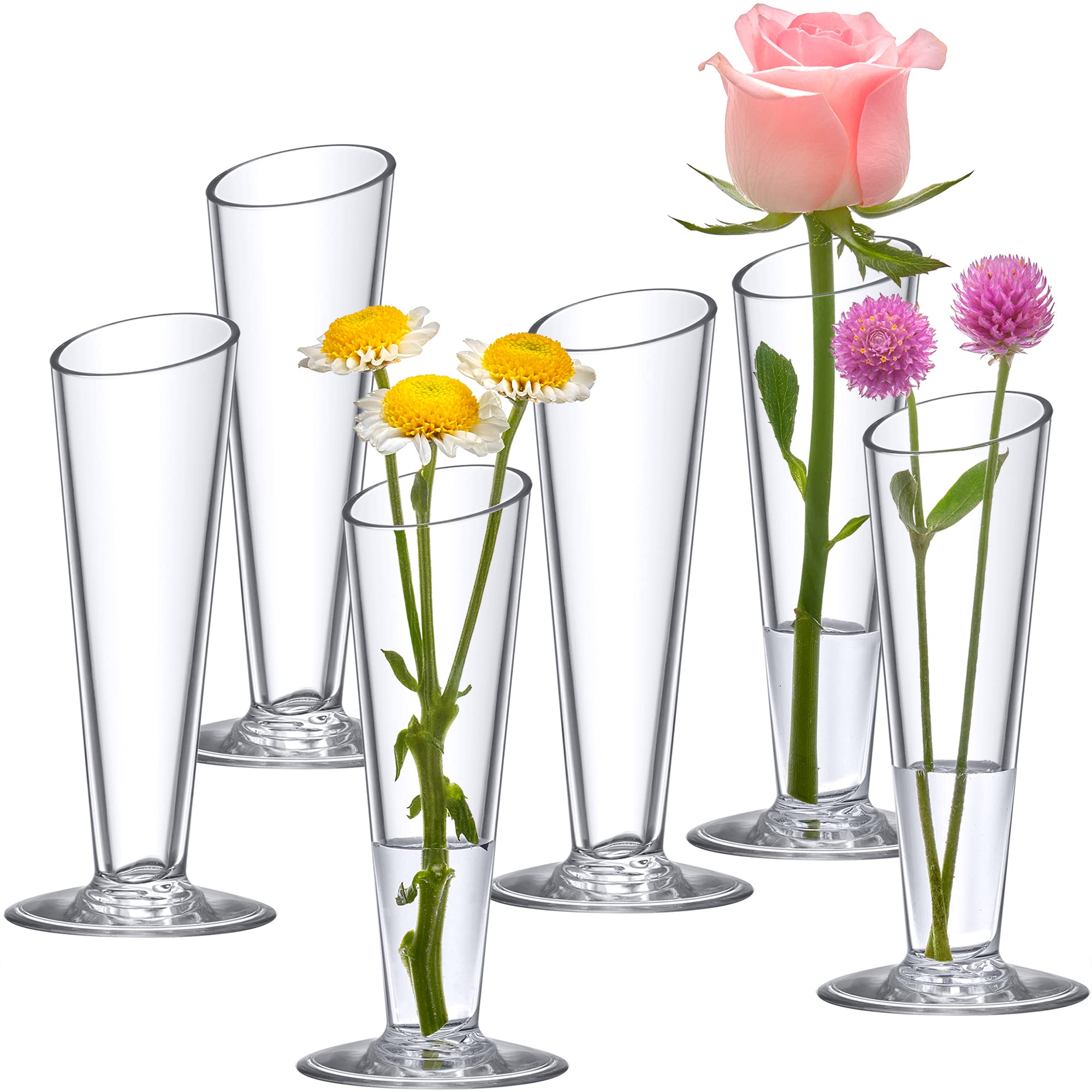 6-Pack Acrylic Bud Vases - Shatter-Proof Plastic Flower Vases for Wedding Centerpieces, Home Decor, Office Ornaments - 5 Inch Height - Perfect for Table Decorations, Party Arrangements & Gift Giving