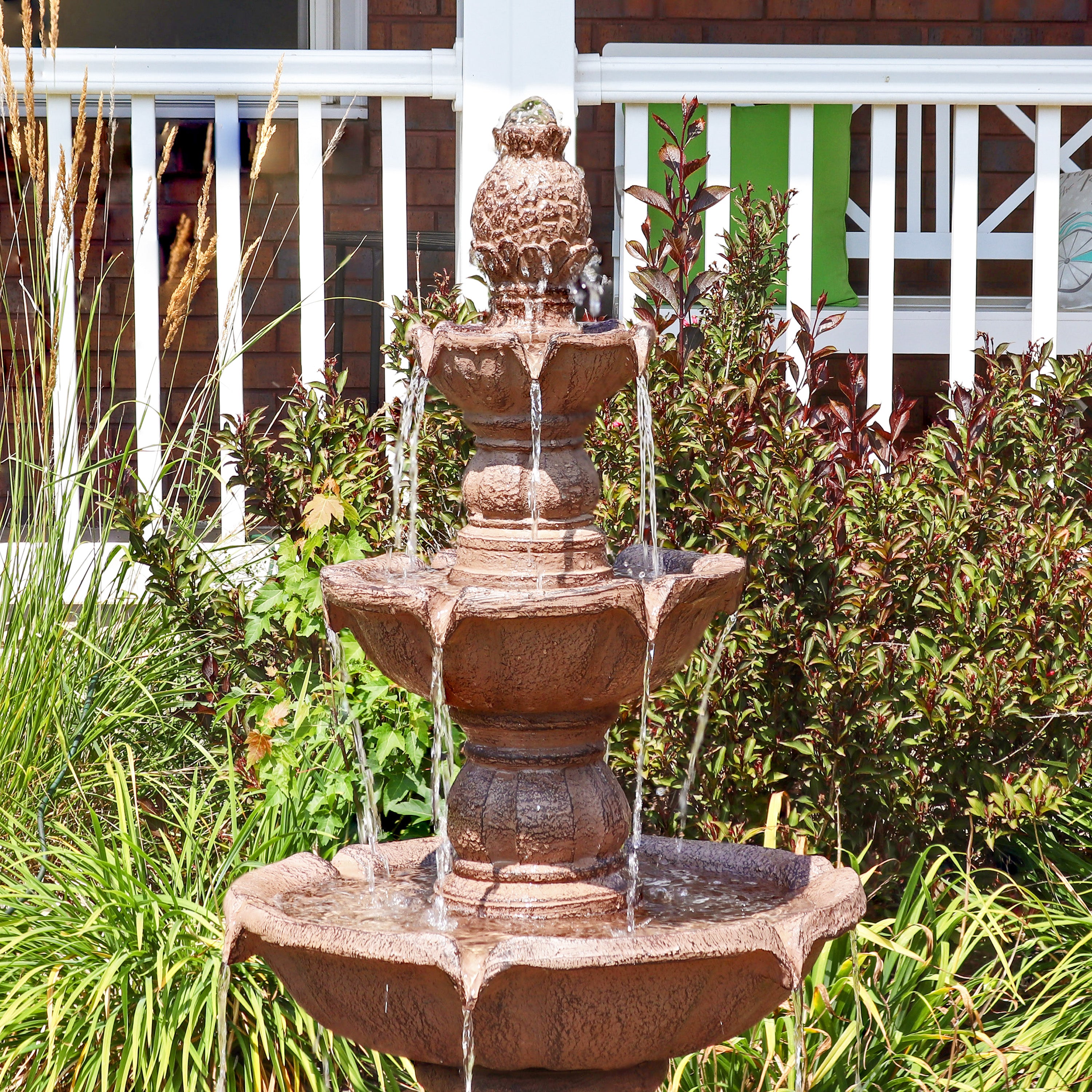 Sunnydaze 4 Tier Pineapple Outdoor Water Fountain - 52 Inch Tall Garden Decor for Patio, Yard & Backyard | Relaxing Tropical Water Feature for Outdoor Spaces
