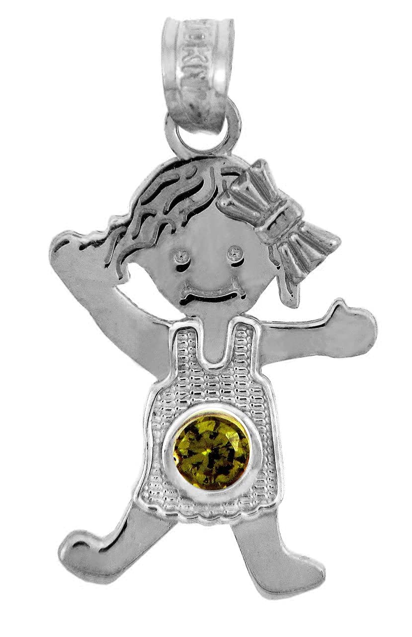 14K White Gold Baby Charms & Pendants with CZ Light Green Gemstone - Perfect for Girls Birthstone Jewelry, Baby Shower Gifts & Newborn Keepsakes